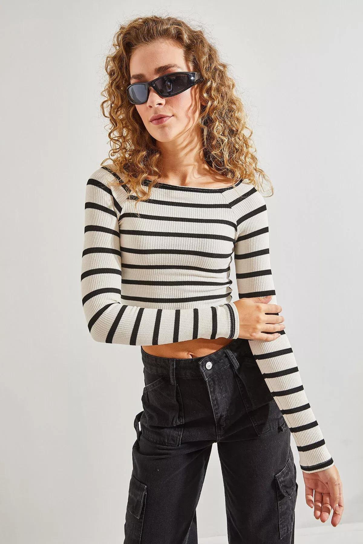 Multicolour Striped Crop Blouse, C101_1881, large image number 1