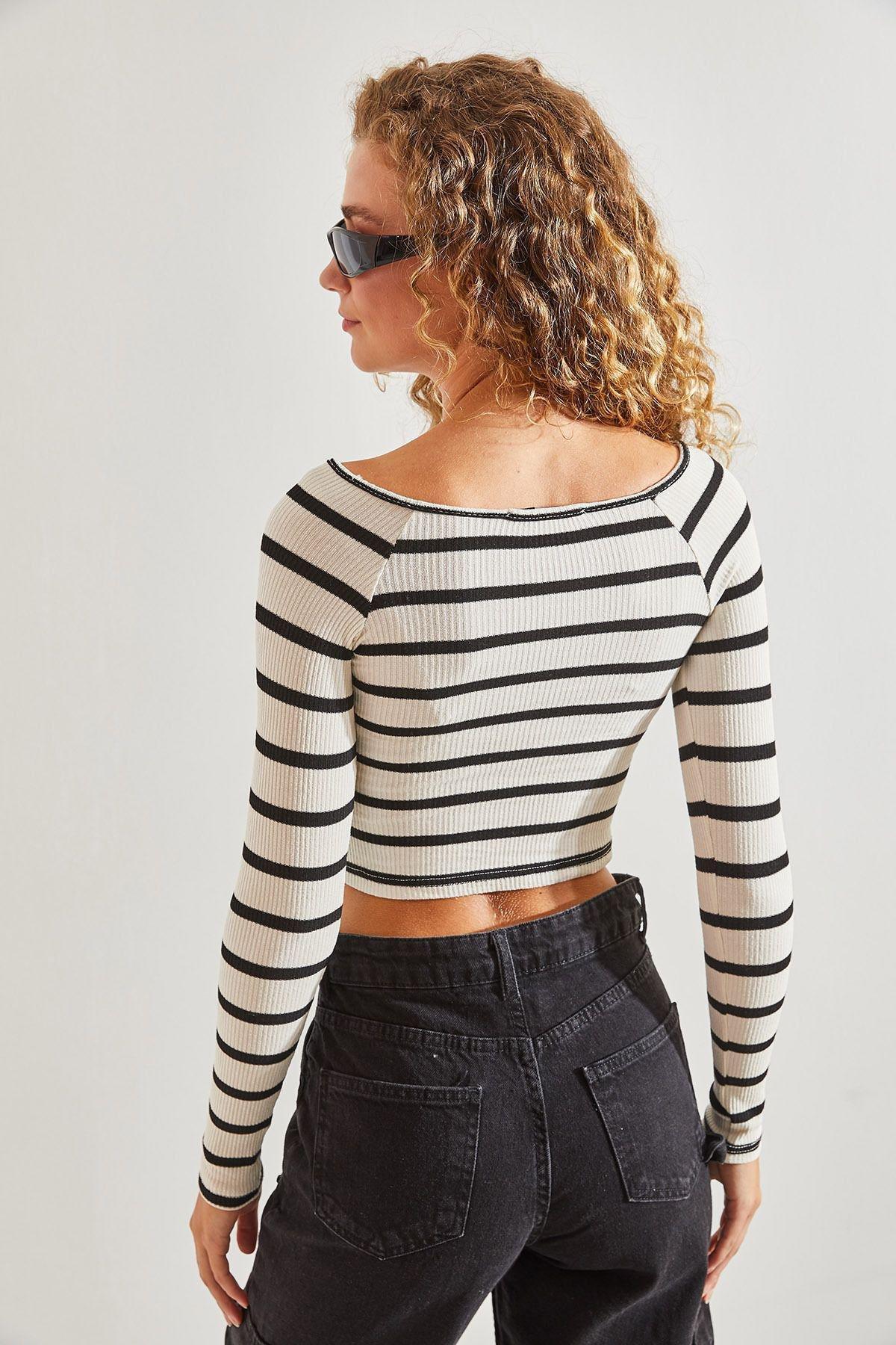 Multicolour Striped Crop Blouse, , large image number 2