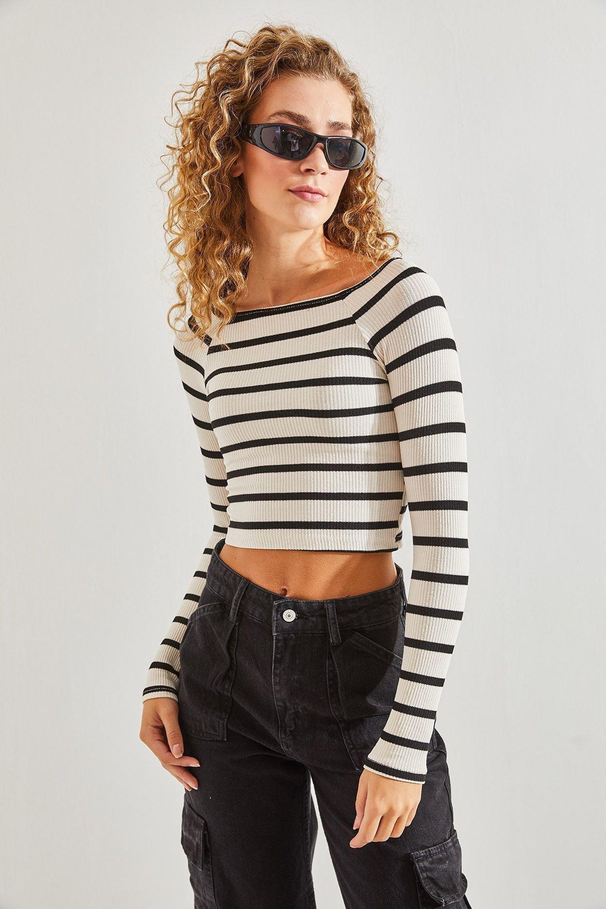 Multicolour Striped Crop Blouse, , large image number 3