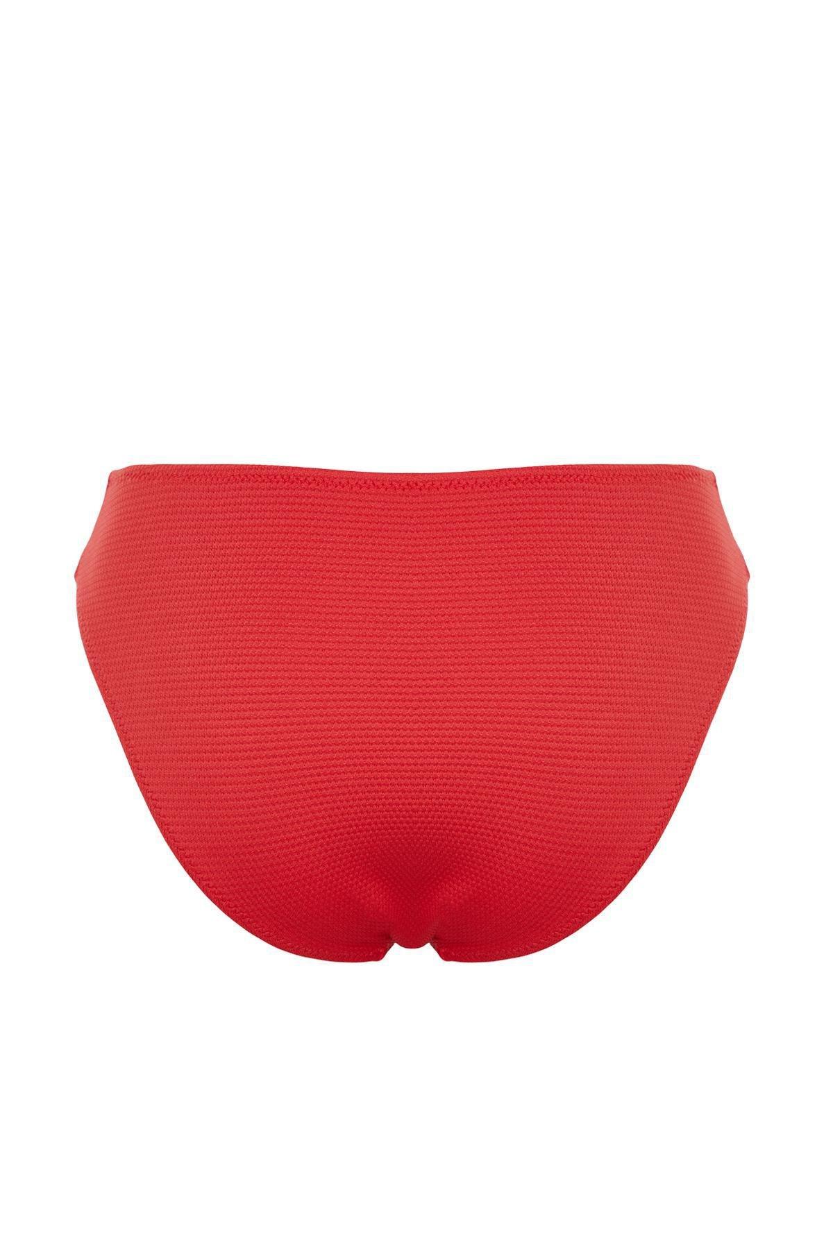 Trendyol - Red Textured Bikini Bottom