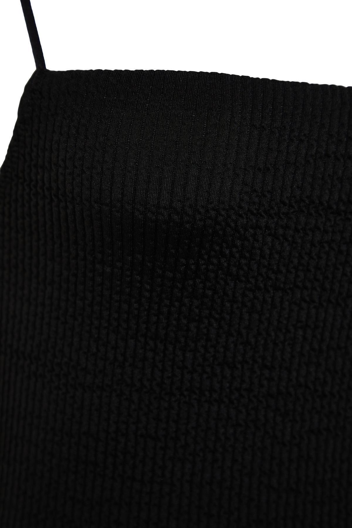 Trendyol - Black Square Neck Textured Swimsuit