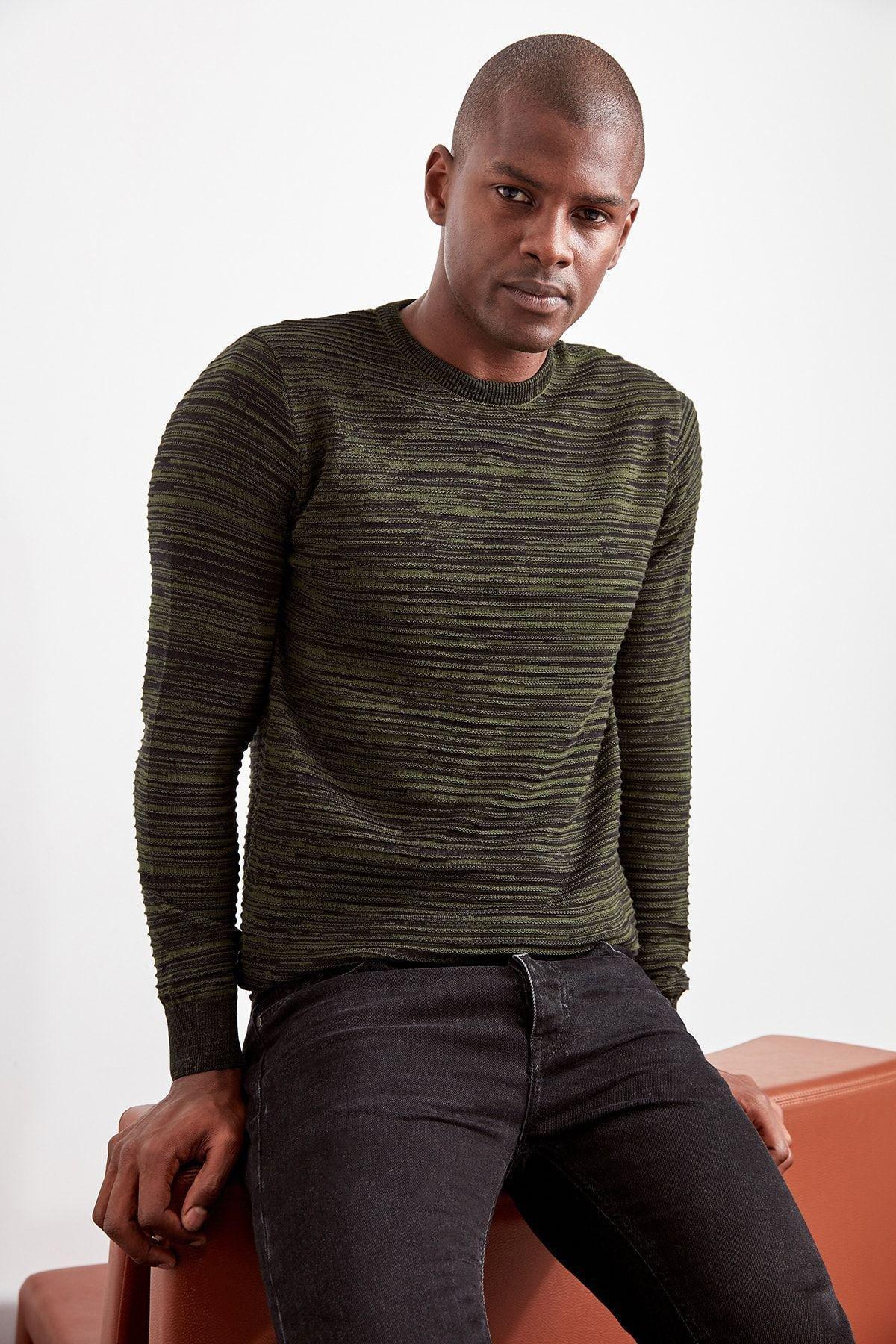 Khaki Stripe Casual Sweater TMNAW20LS0008, , large image number 0