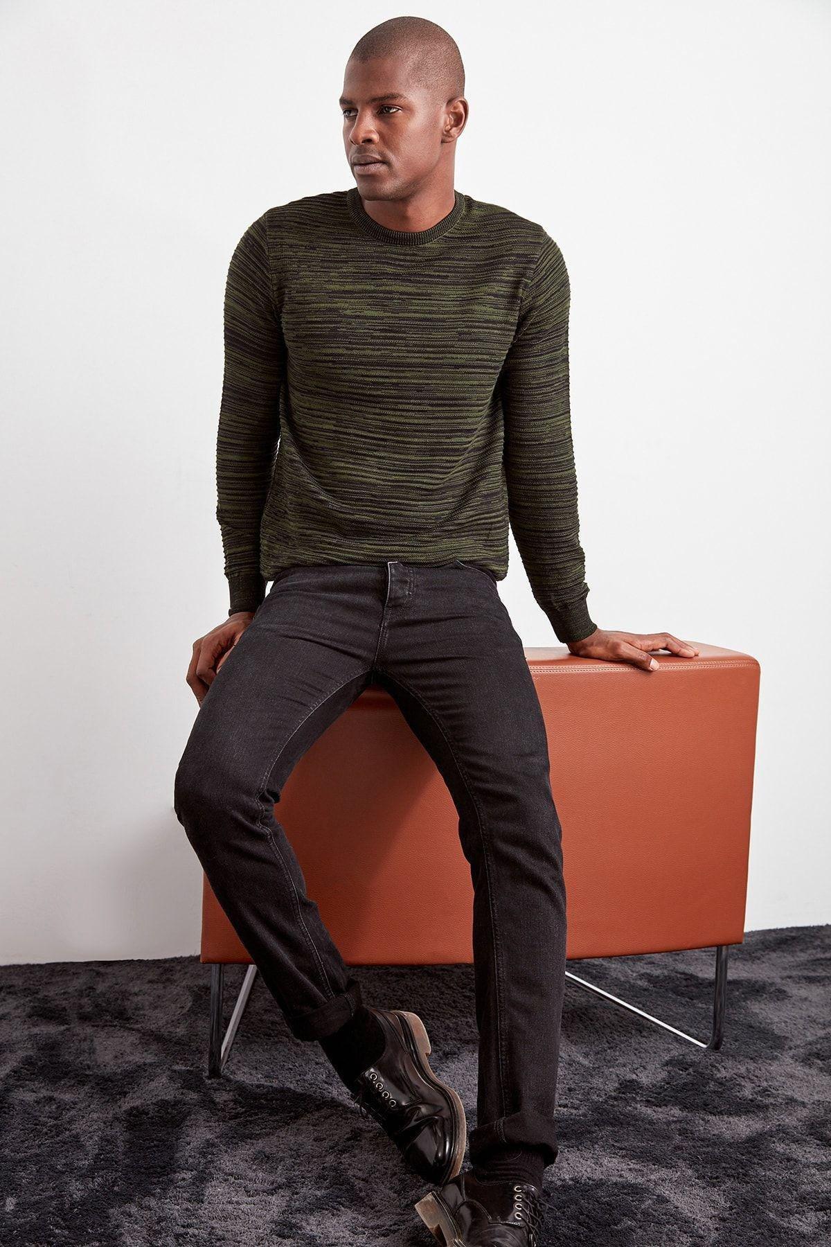Khaki Stripe Casual Sweater TMNAW20LS0008, , large image number 2