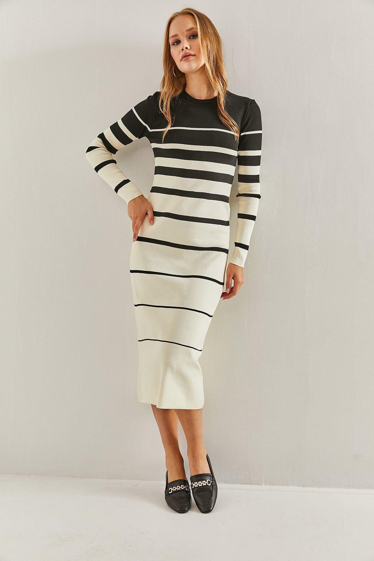 Multicolour Striped Long Knitted Dress, C101_1881, large image number 2