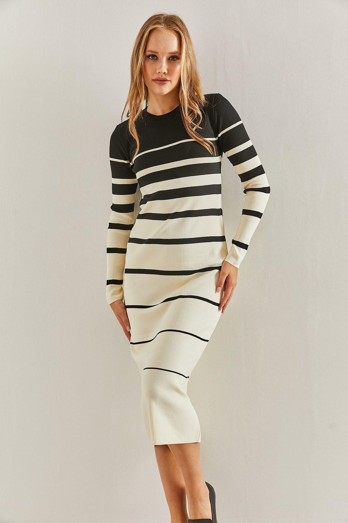 Multicolour Striped Long Knitted Dress, C101_1881, large image number 4