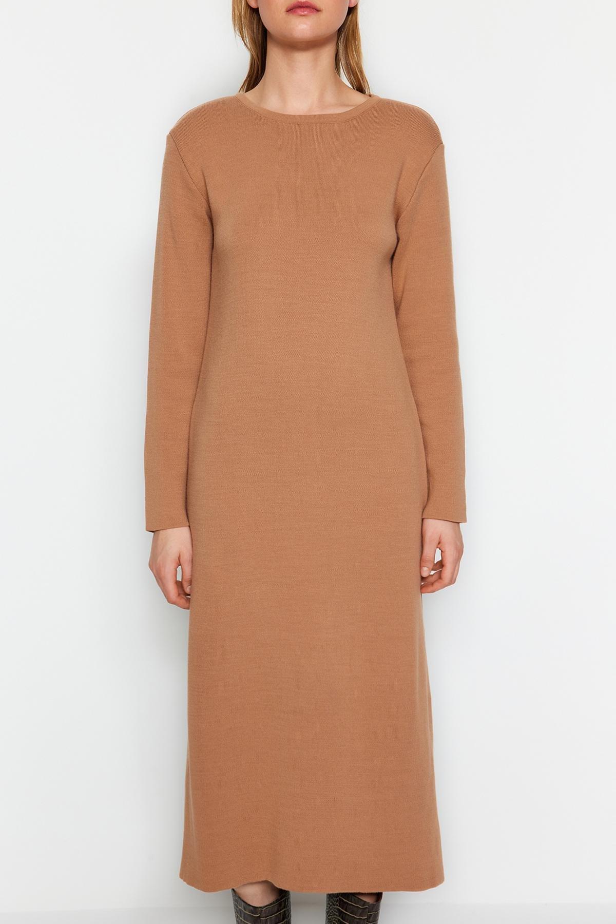 Beige Plain Knitted Dress, Beige, large image number 3