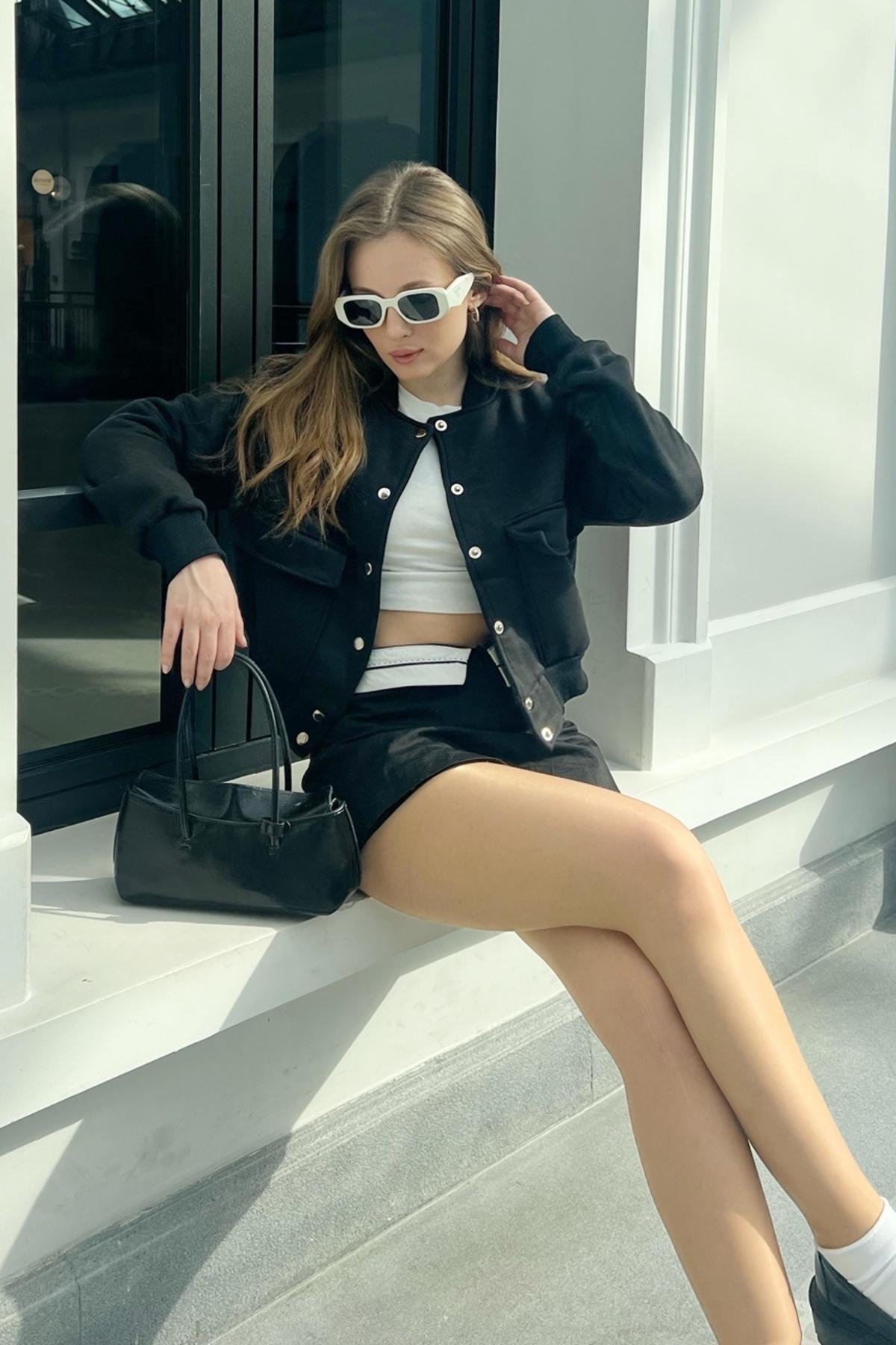 Black Raised Double Pocket Bomber Jacket, C101_5720, large image number 0