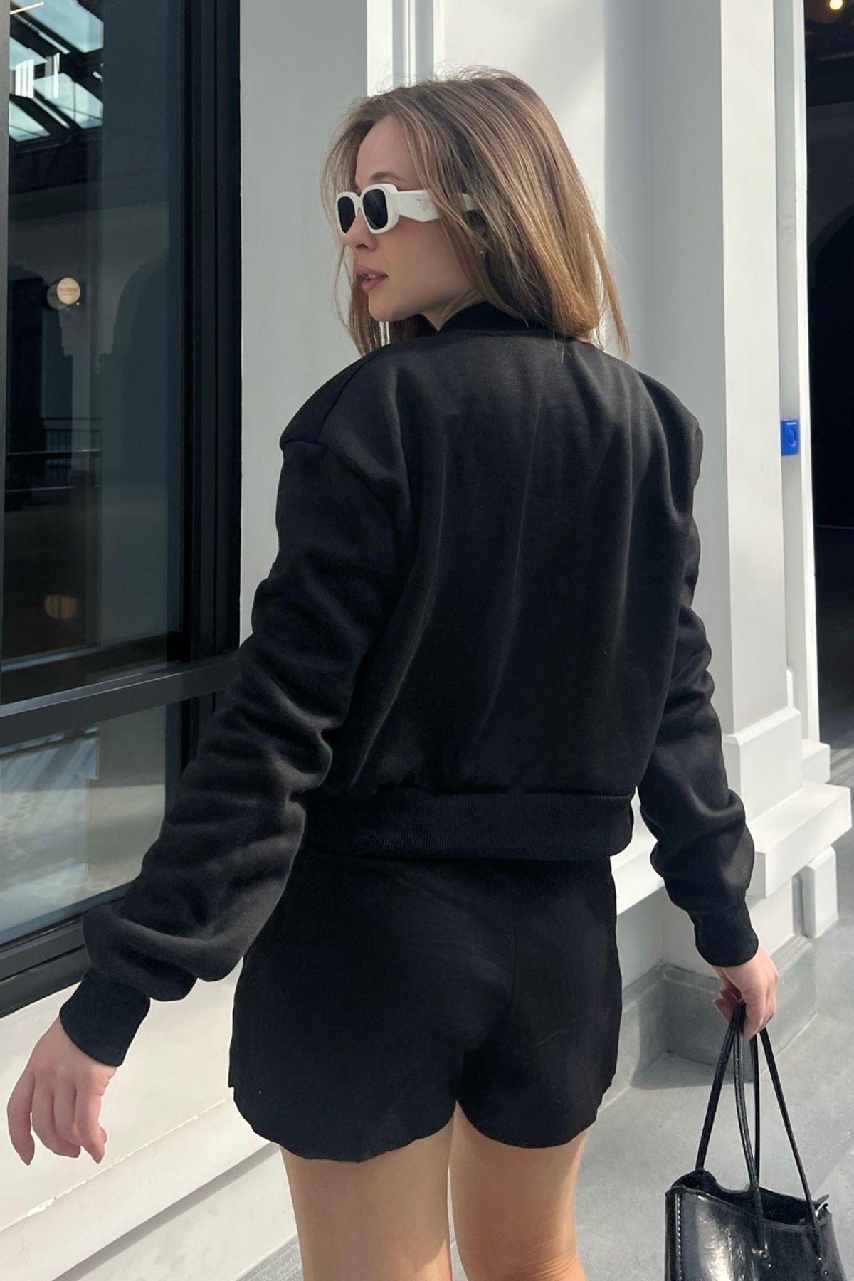 Black Raised Double Pocket Bomber Jacket, C101_5720, large image number 3