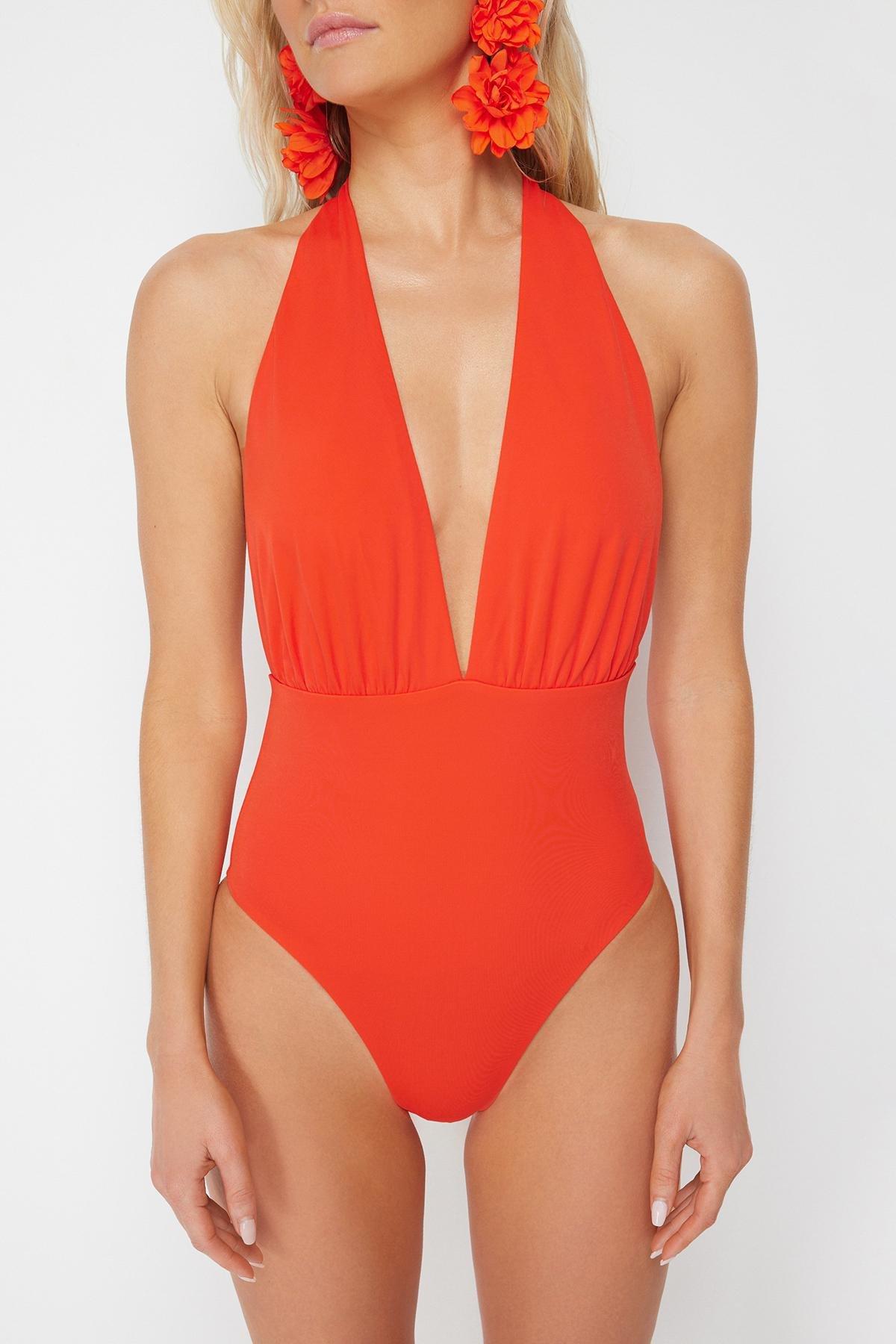 Red Decollete Decollete Swimsuit, , large image number 2