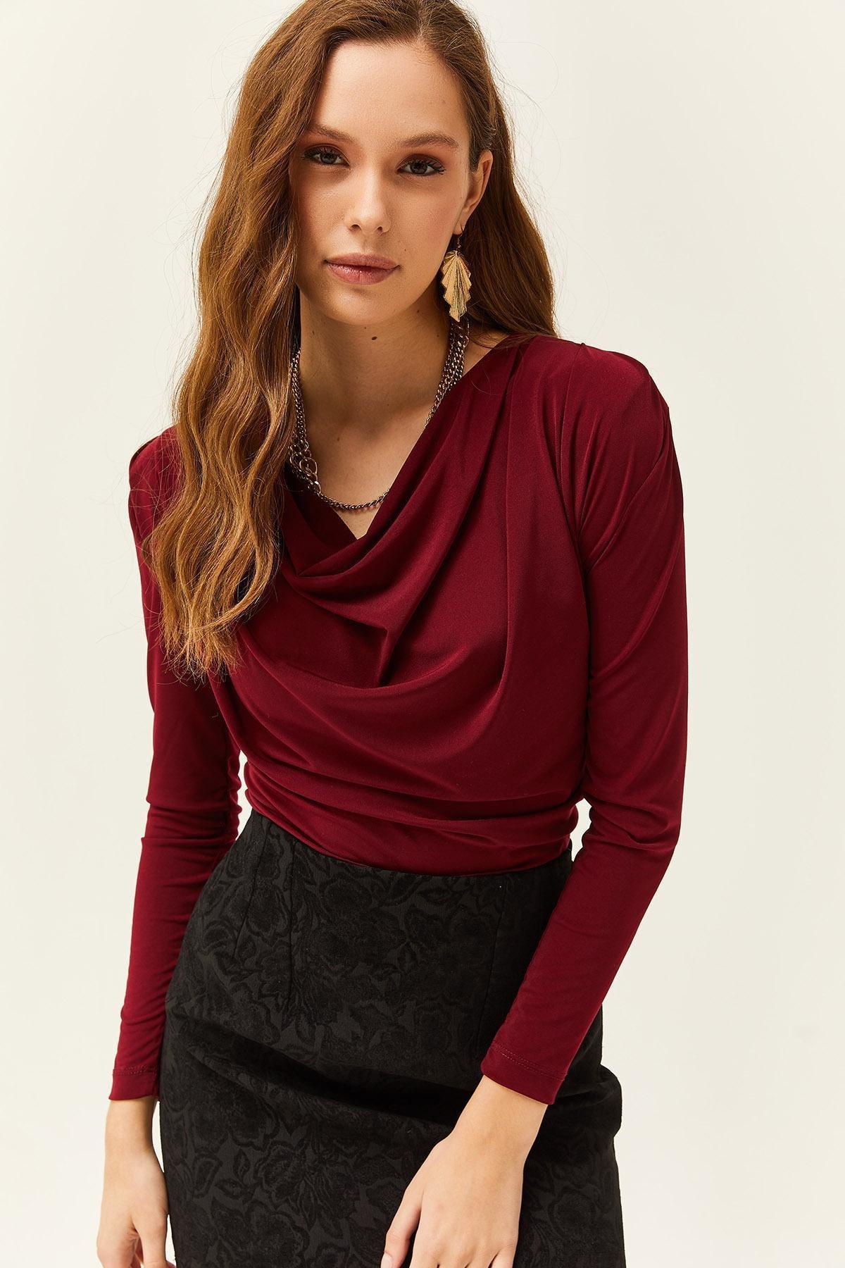 Red Turndown Collar Blouse, , large image number 0