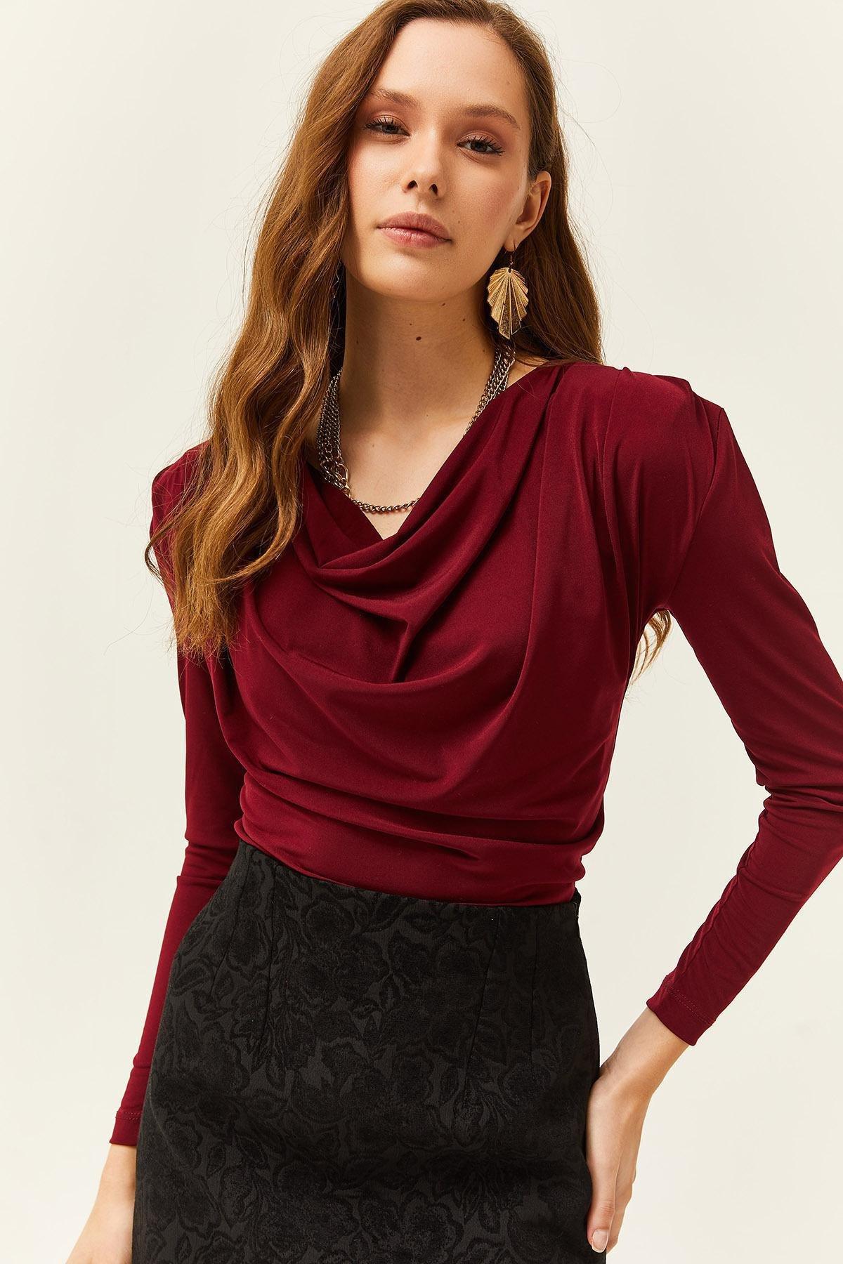 Red Turndown Collar Blouse, , large image number 4