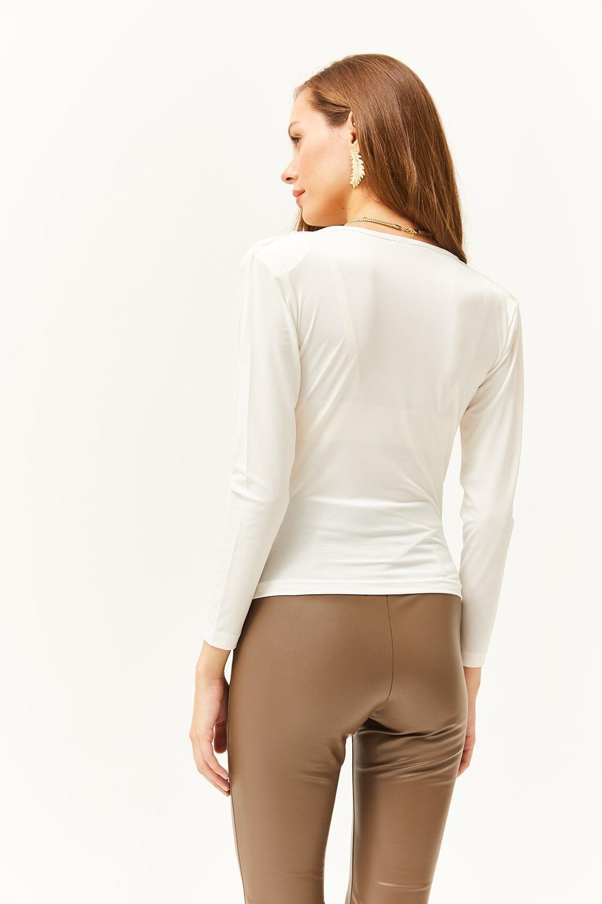 Ecru Roll Up Neck Collared Blouse, , large image number 4