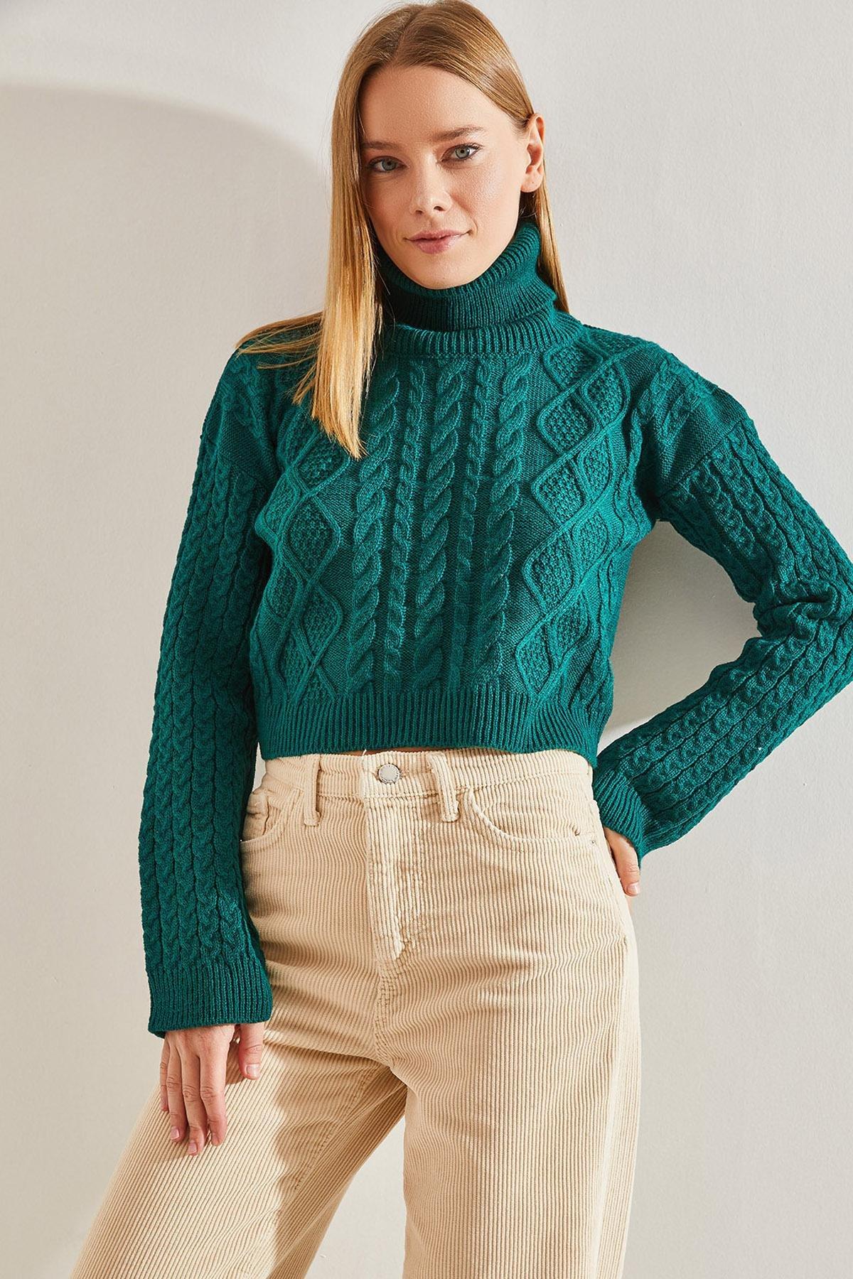 Khaki Turtleneck Knitted Sweater, Khaki, large image number 0