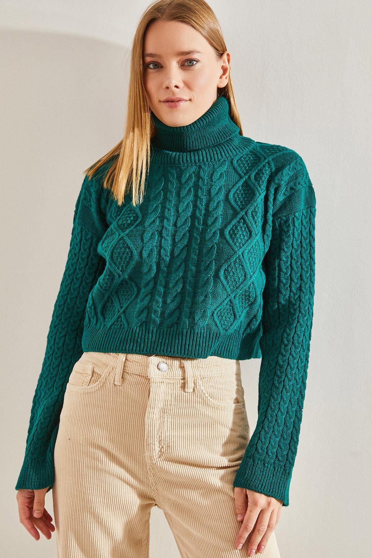 Khaki Turtleneck Knitted Sweater, Khaki, large image number 2