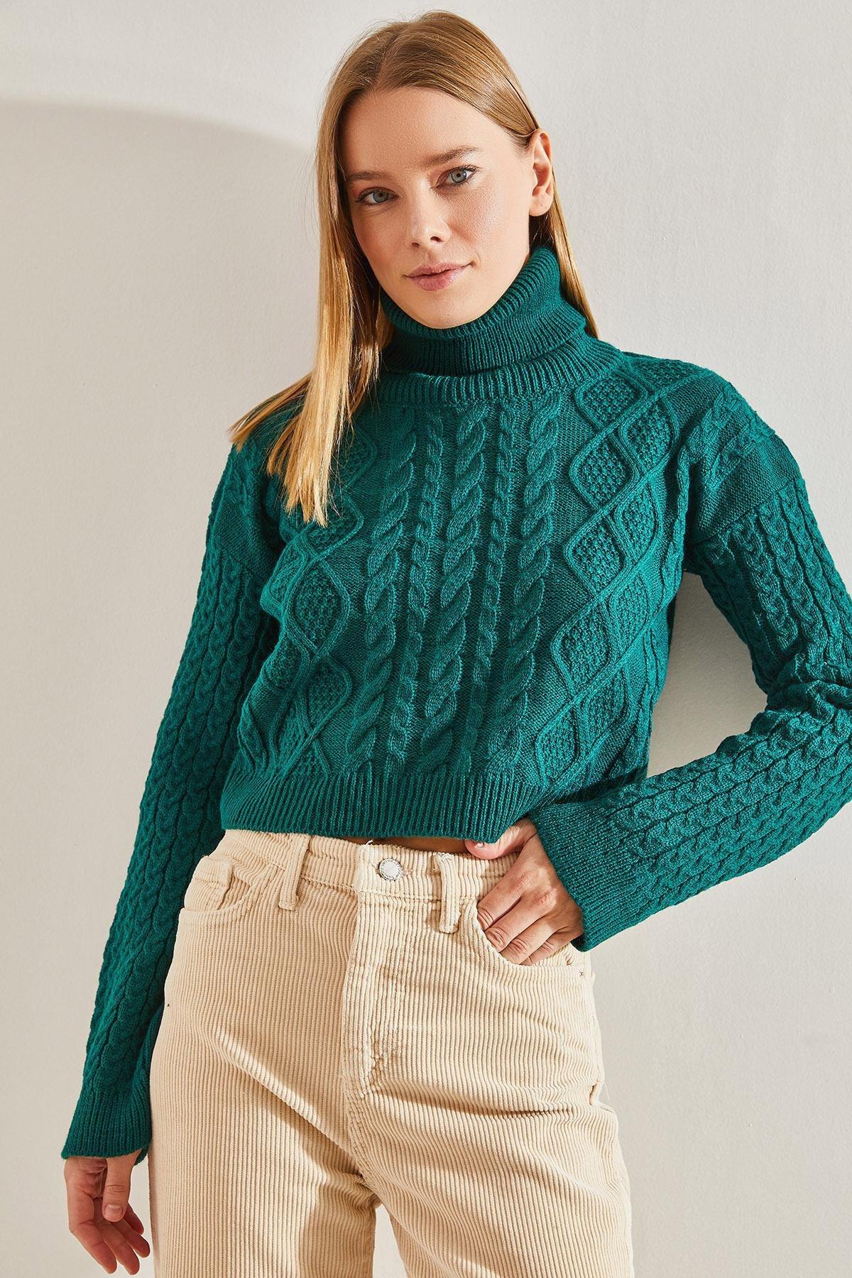Khaki Turtleneck Knitted Sweater, Khaki, large image number 3