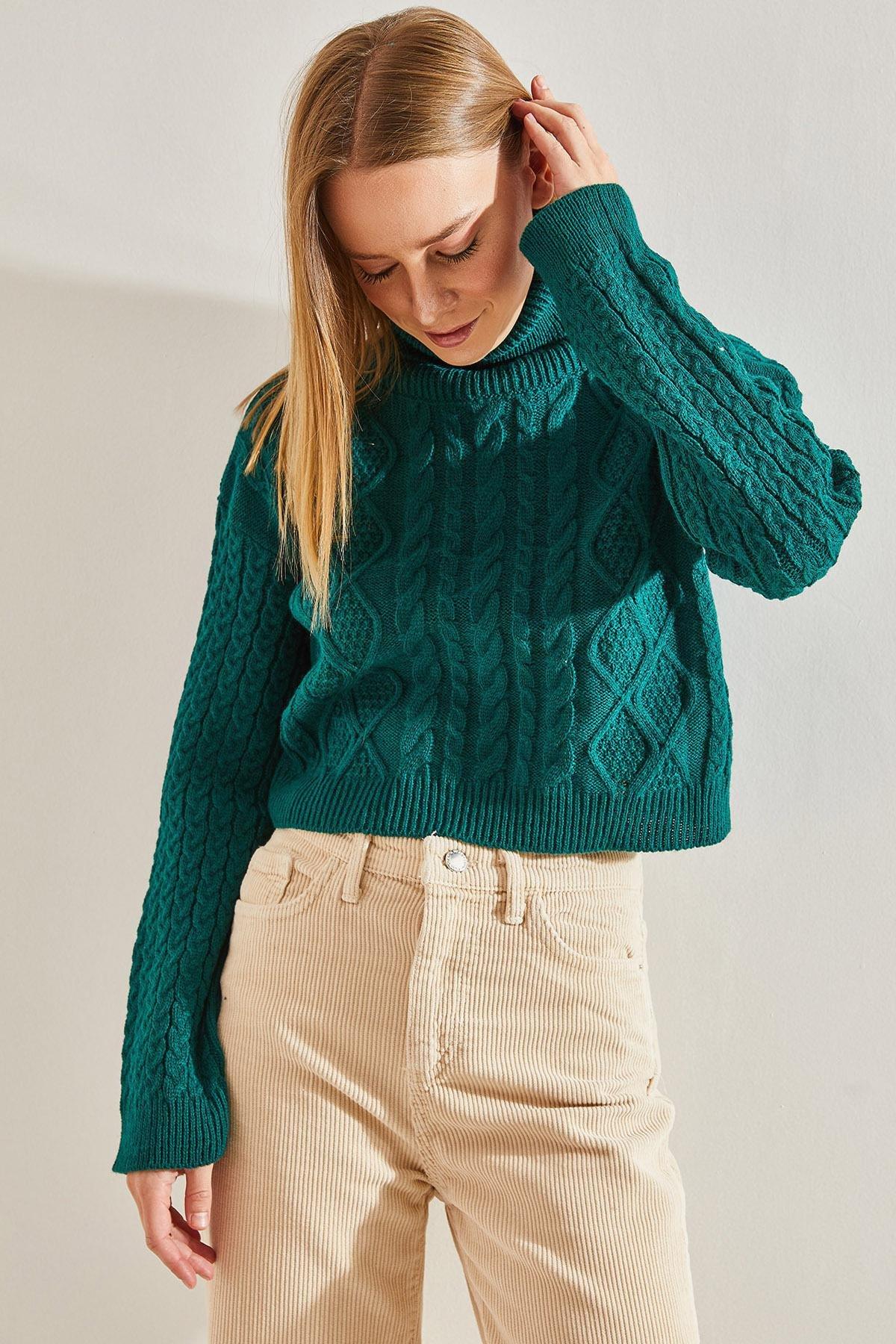 Khaki Turtleneck Knitted Sweater, Khaki, large image number 4
