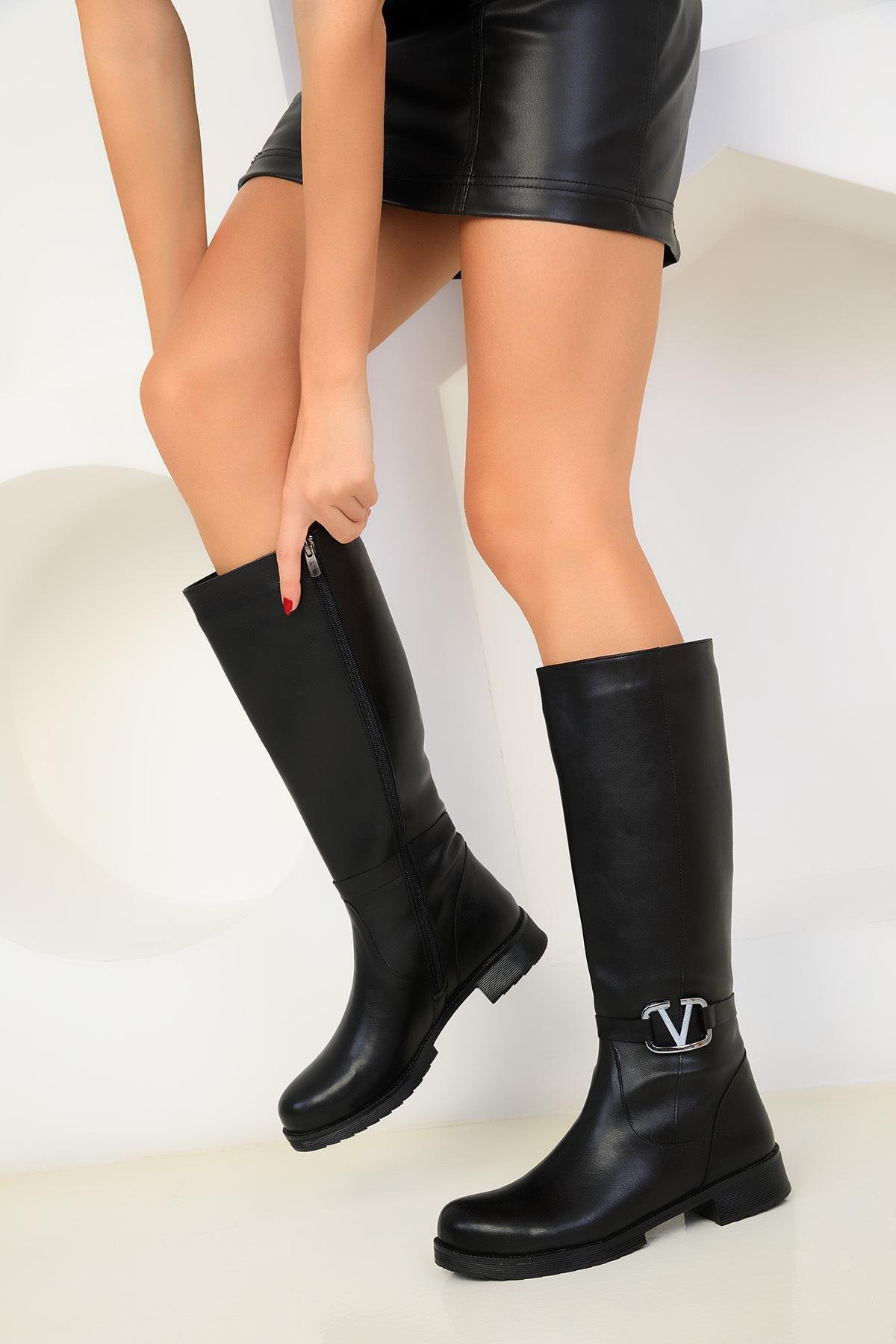 Black High Zippered Boots, , large image number 1