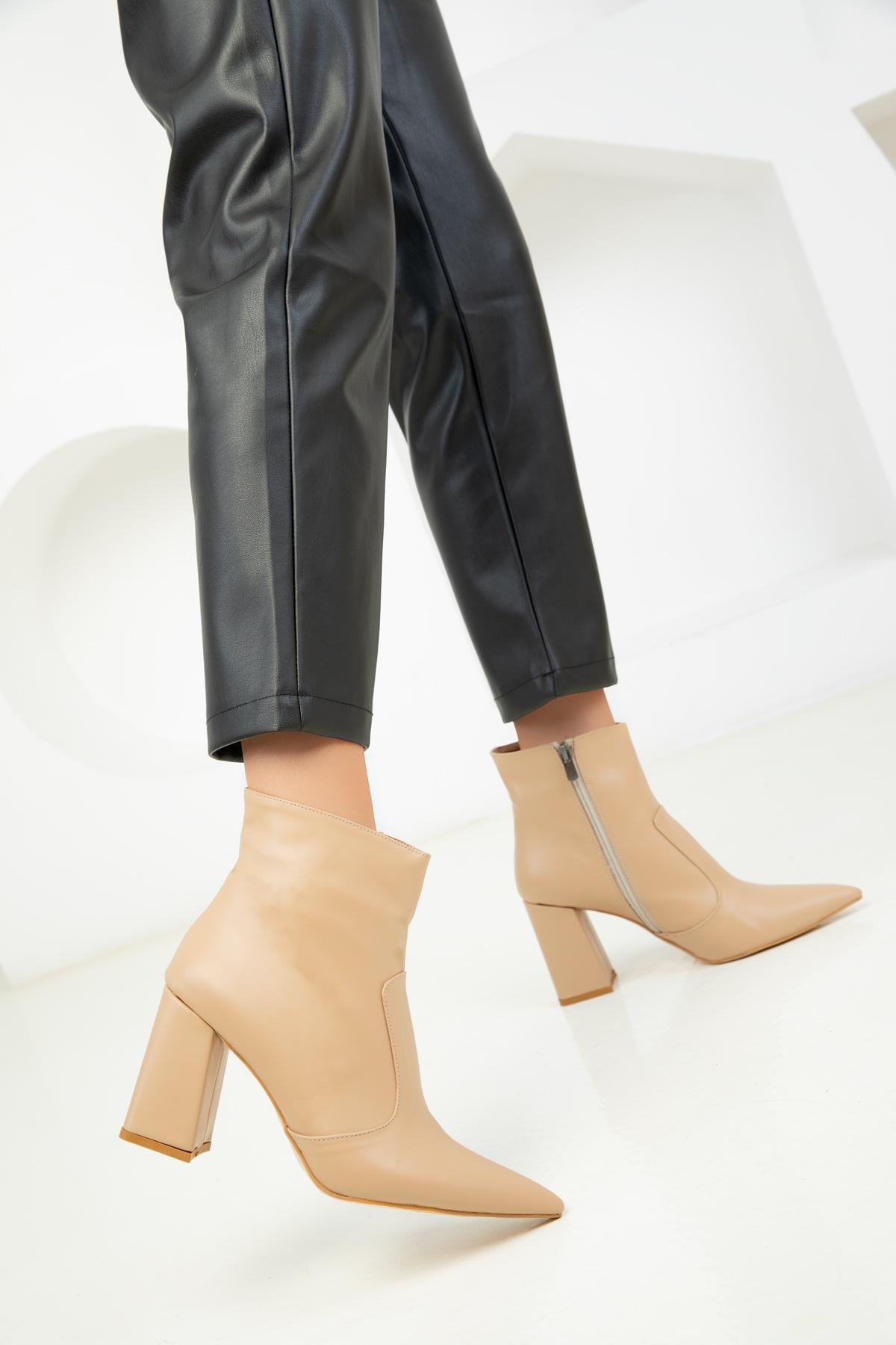 Beige Leather Boots, , large image number 0