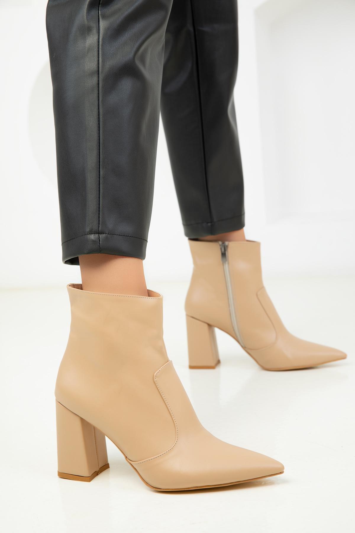 Beige Leather Boots, , large image number 2