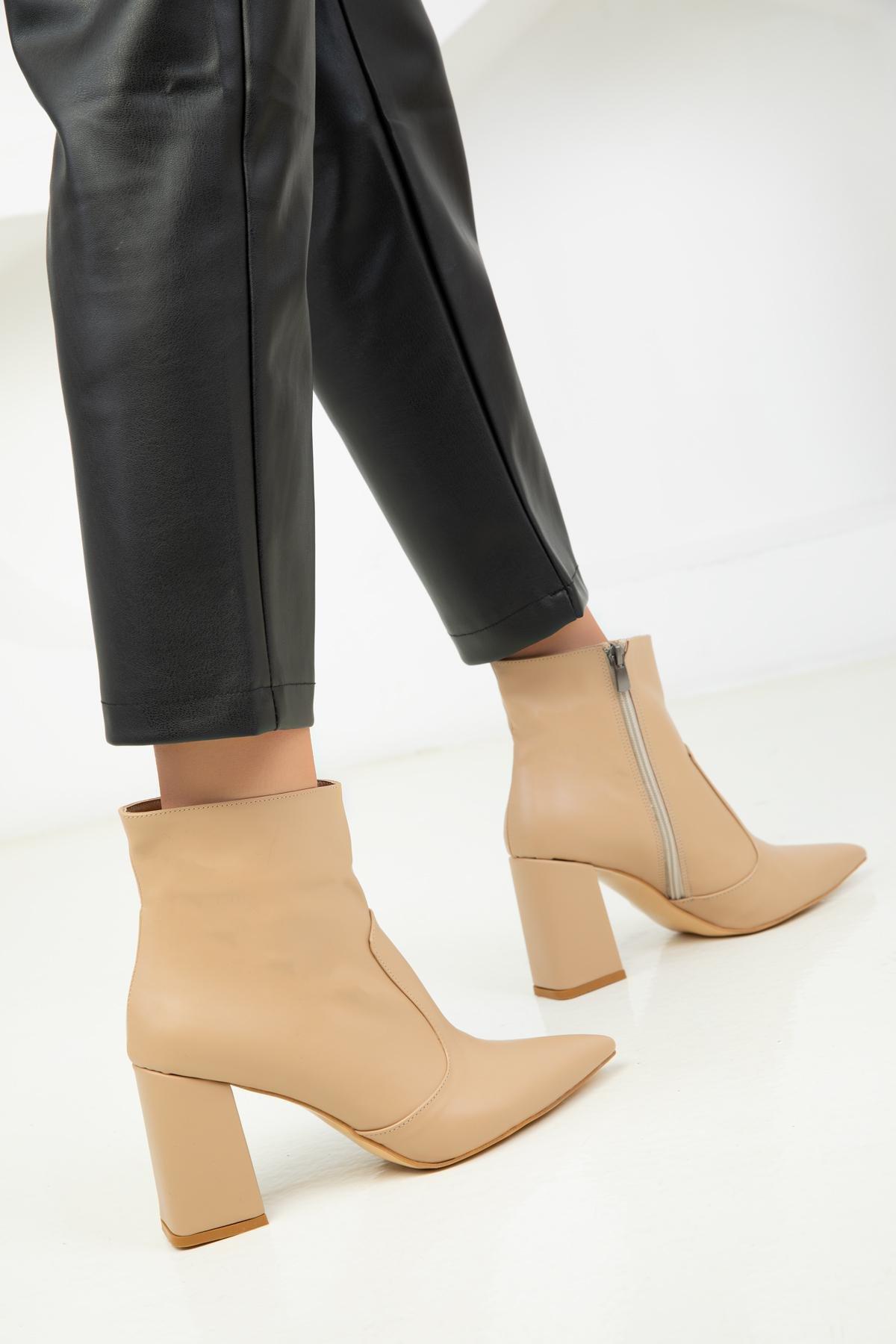 Beige Leather Boots, , large image number 3