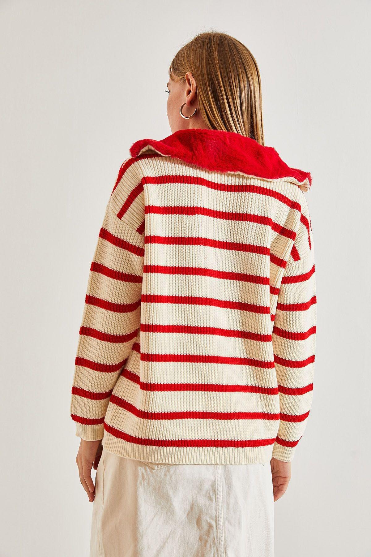 Multicolour Striped Zipper Knitted Sweater, C101_4892, large image number 1
