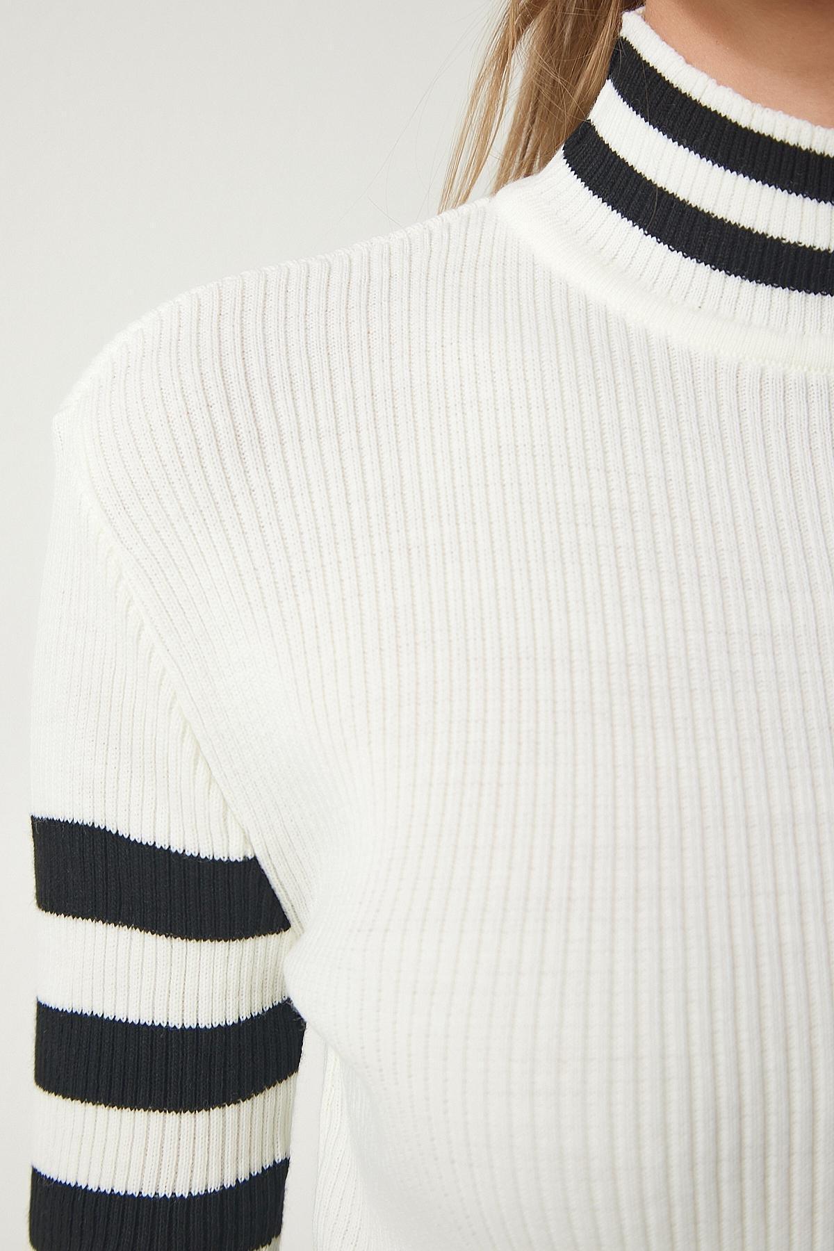 Ecru High Neck Ribbed Crop Sweater, Ecru, large image number 3