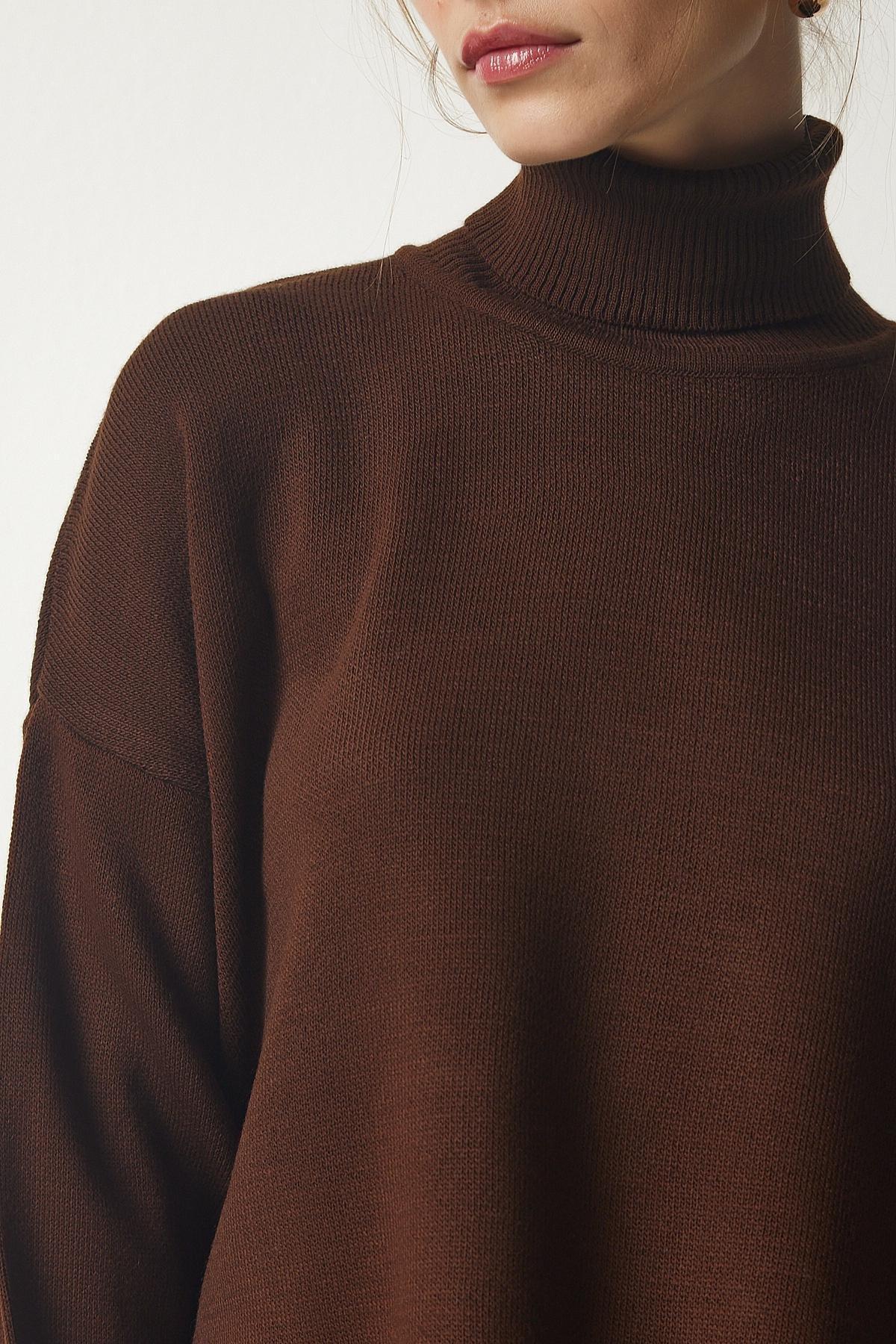 Brown Turtleneck Knitwear Sweater, Brown, large image number 3