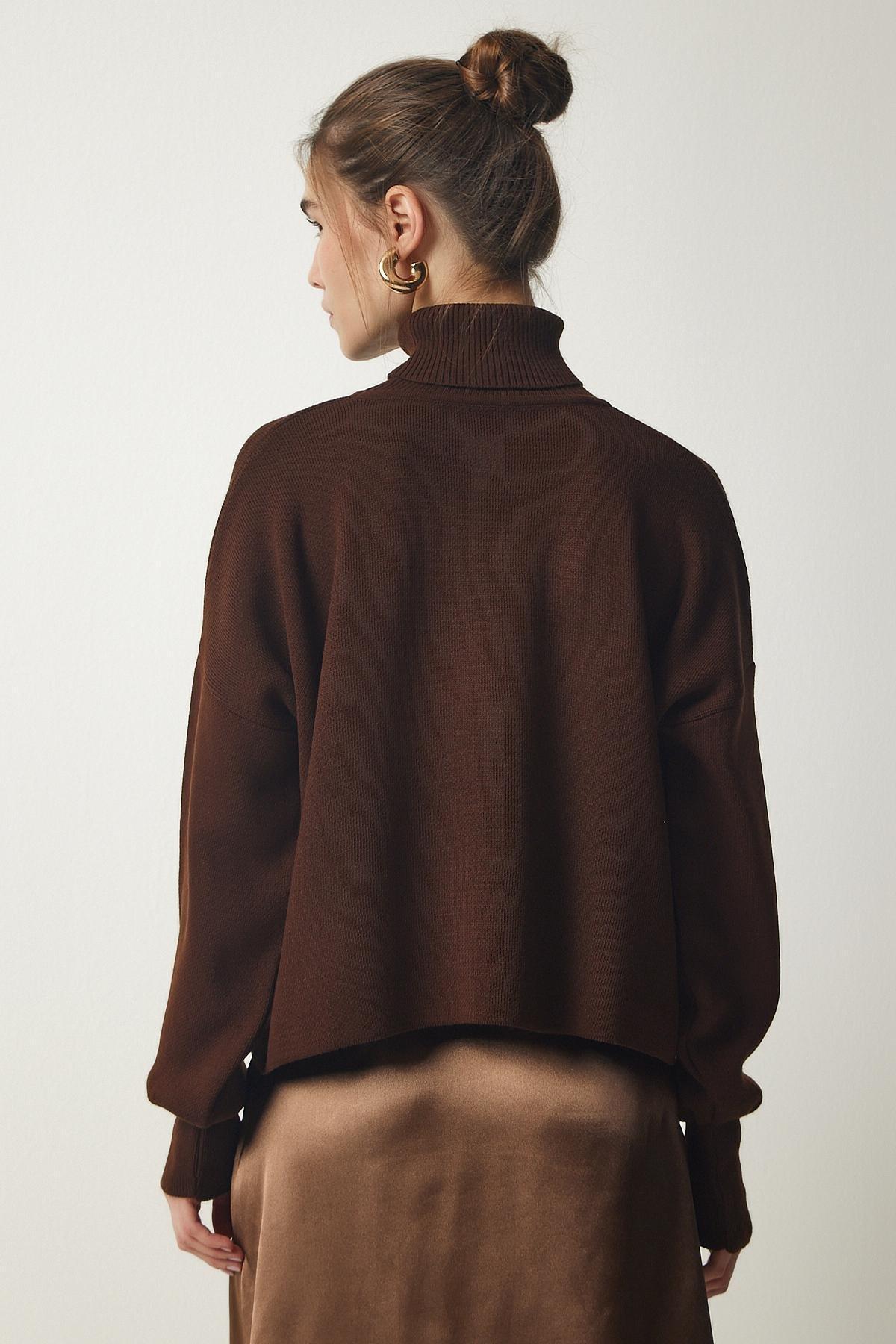 Brown Turtleneck Knitwear Sweater, Brown, large image number 4