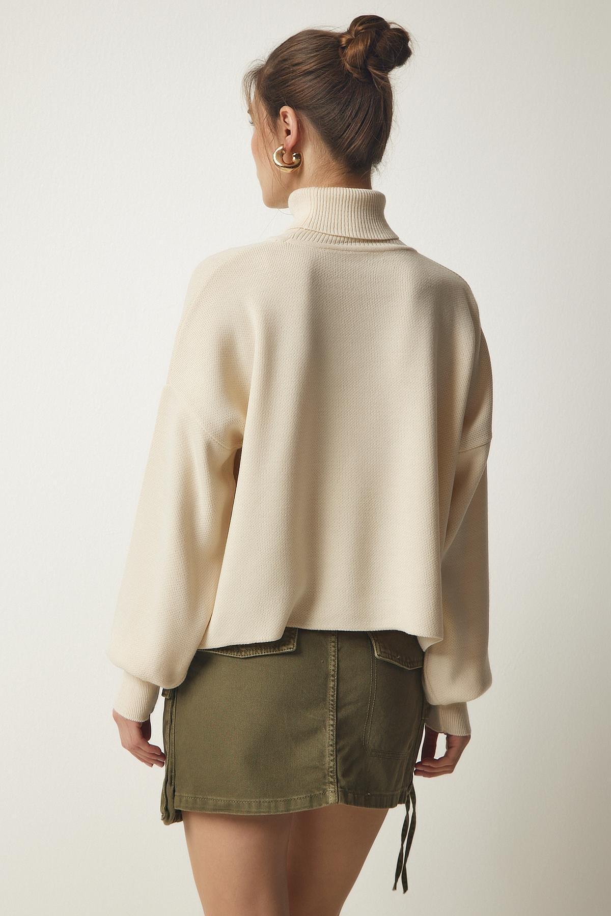 Cream Turtleneck Casual Knitwear Sweater, Cream, large image number 4