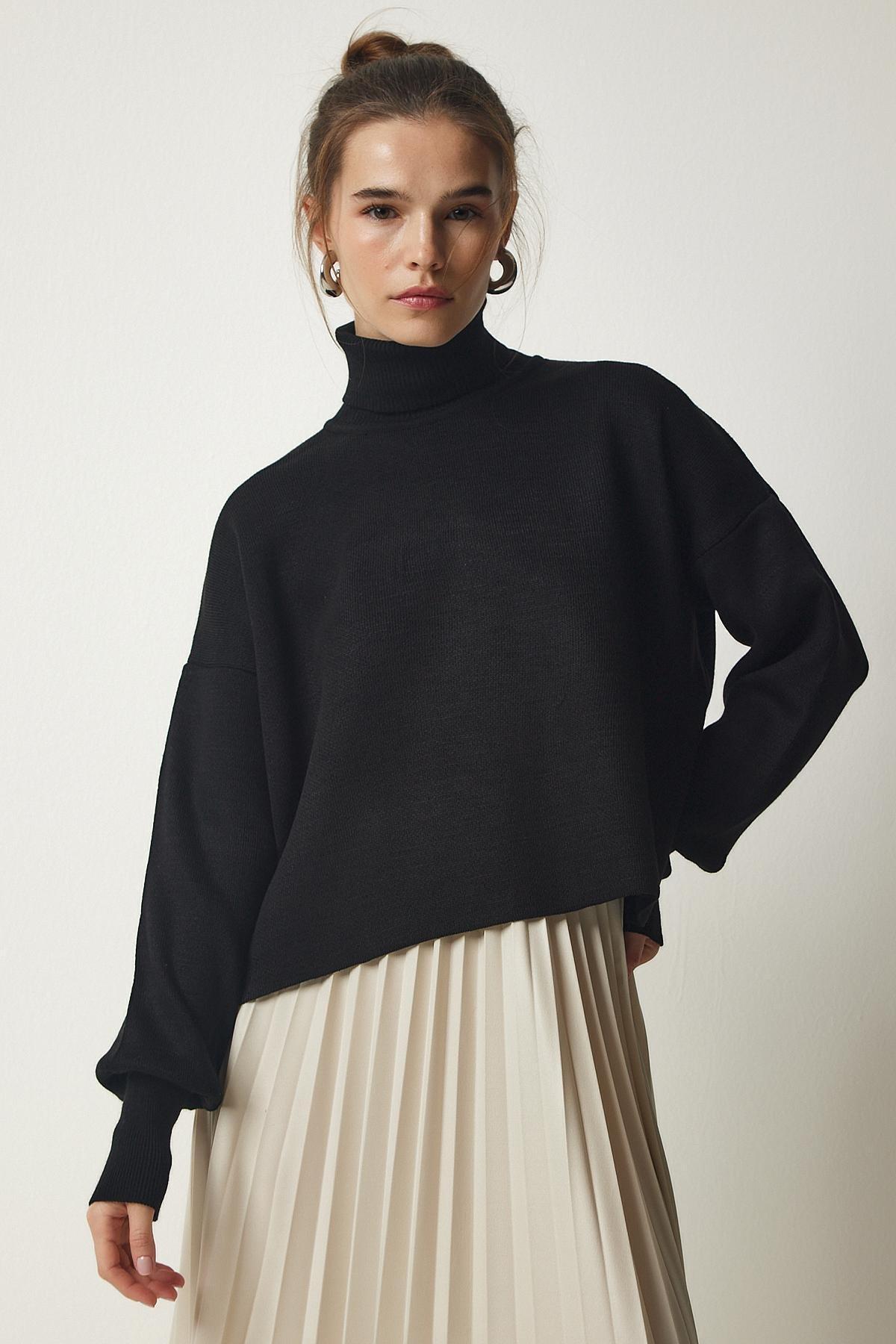 Black Turtleneck Knitwear Sweater, BLACK, large image number 2