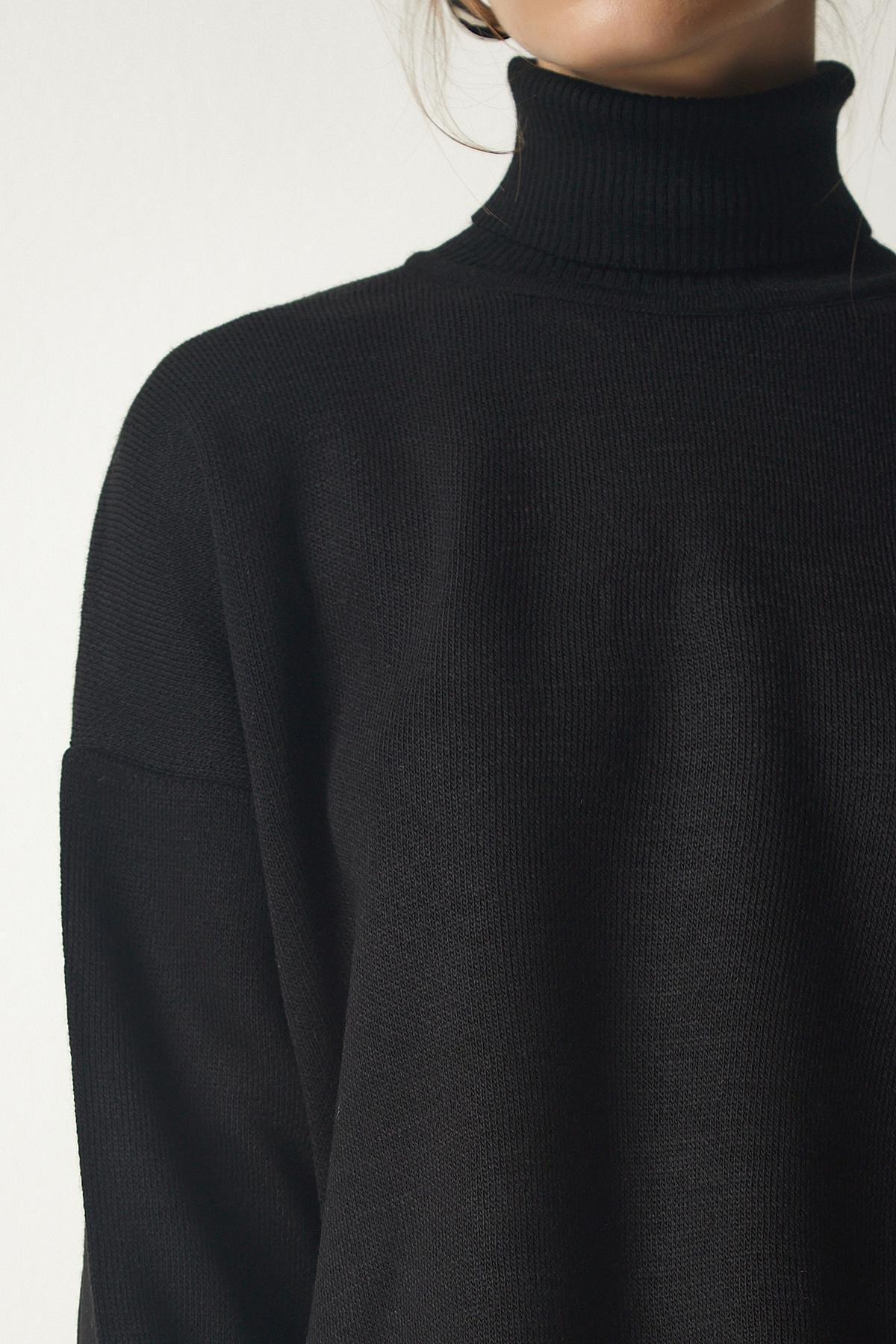 Black Turtleneck Knitwear Sweater, BLACK, large image number 3