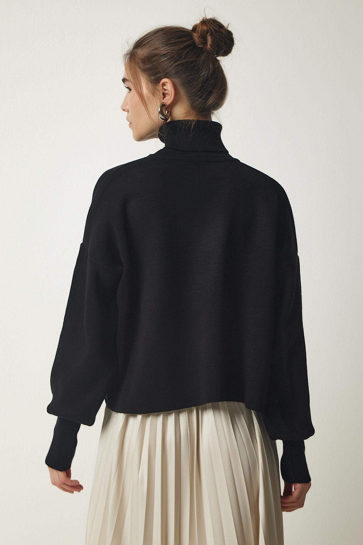 Black Turtleneck Knitwear Sweater, BLACK, large image number 4