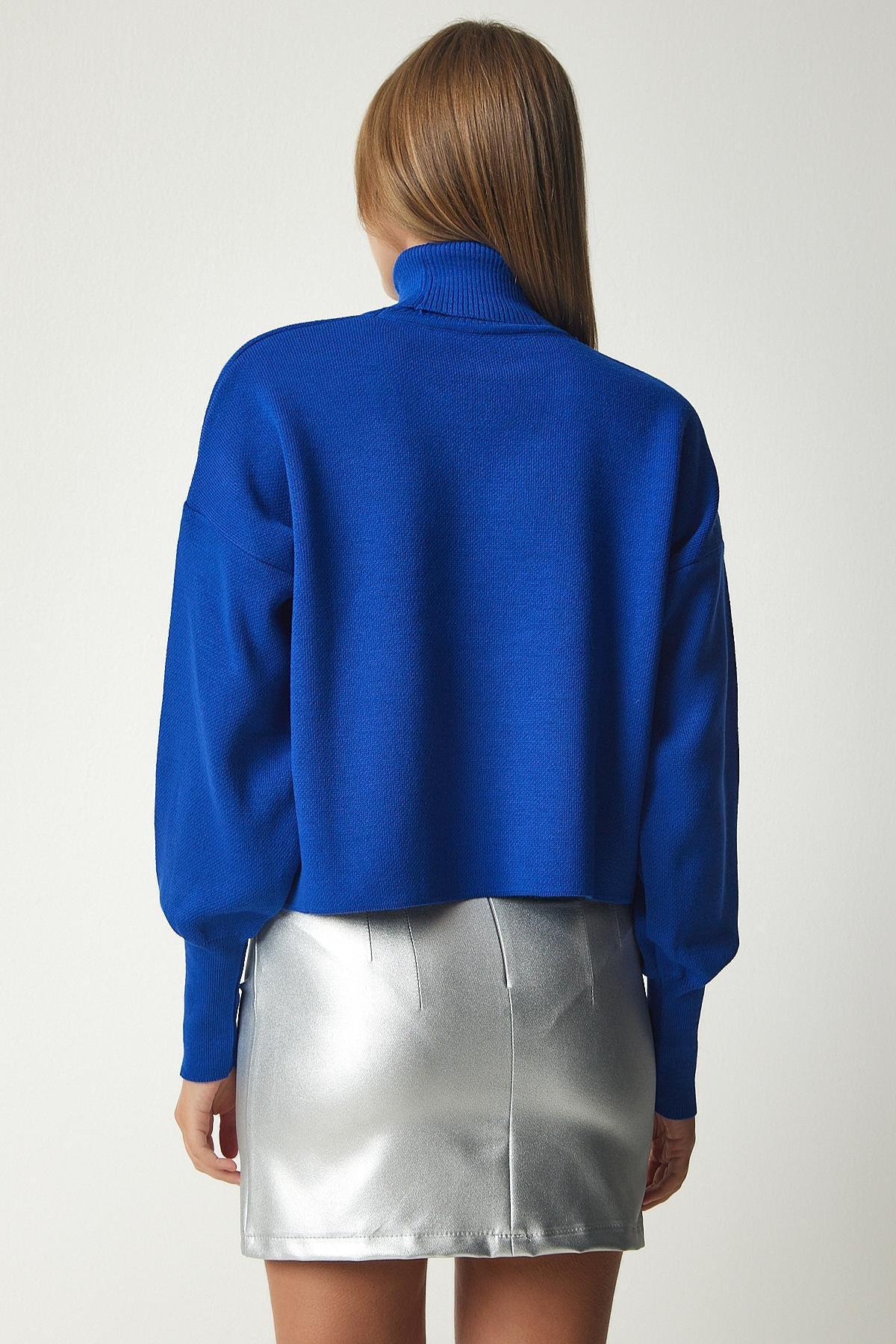 Blue Turtleneck Casual Knitwear Sweater, Blue, large image number 4