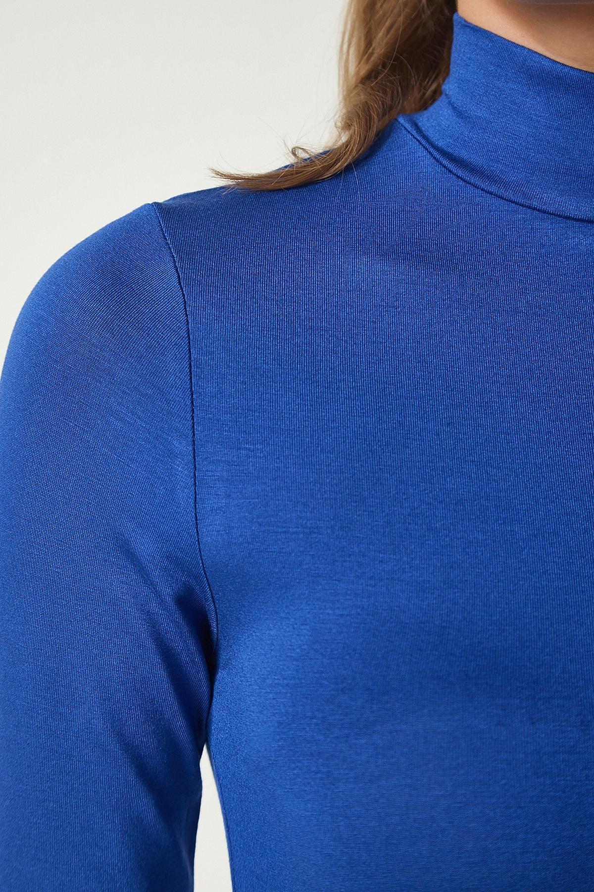 Blue Stand-Up Collar Knitted Blouse, , large image number 3