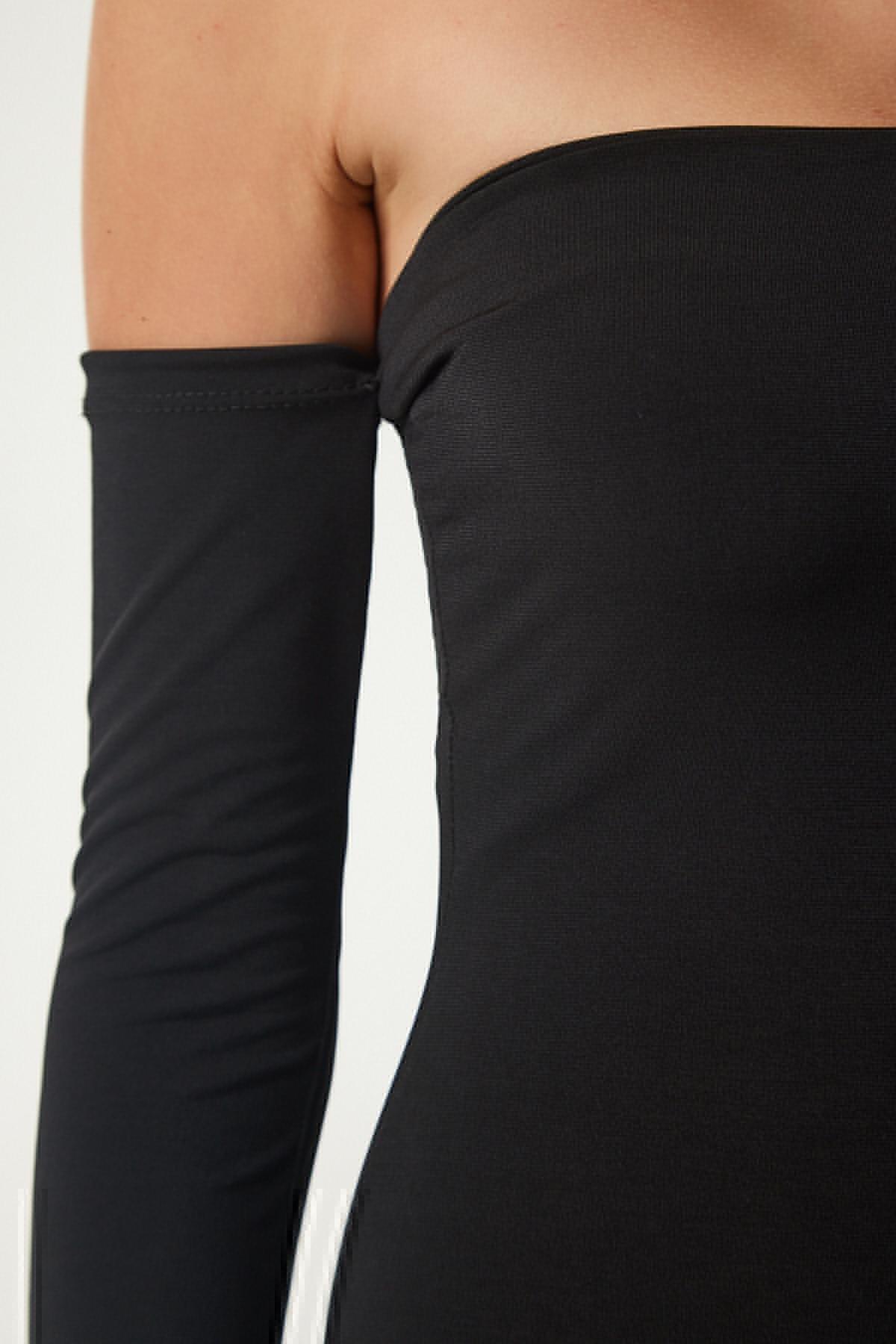 Black Strapless Fitted Dress, , large image number 4
