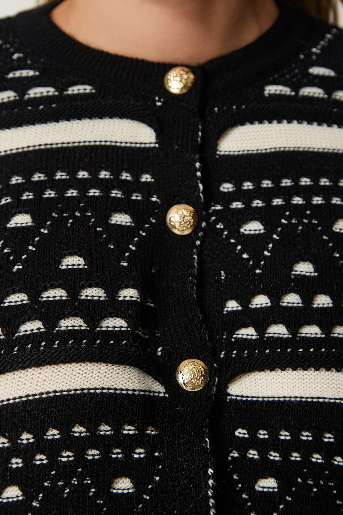 Black Patterned Knitwear Cardigan, BLACK, large image number 3