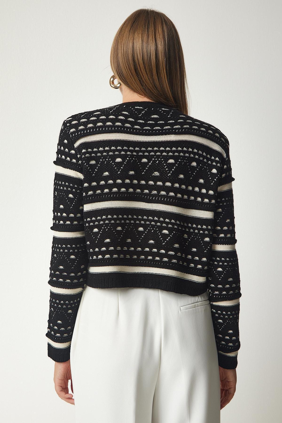 Black Patterned Knitwear Cardigan, BLACK, large image number 4