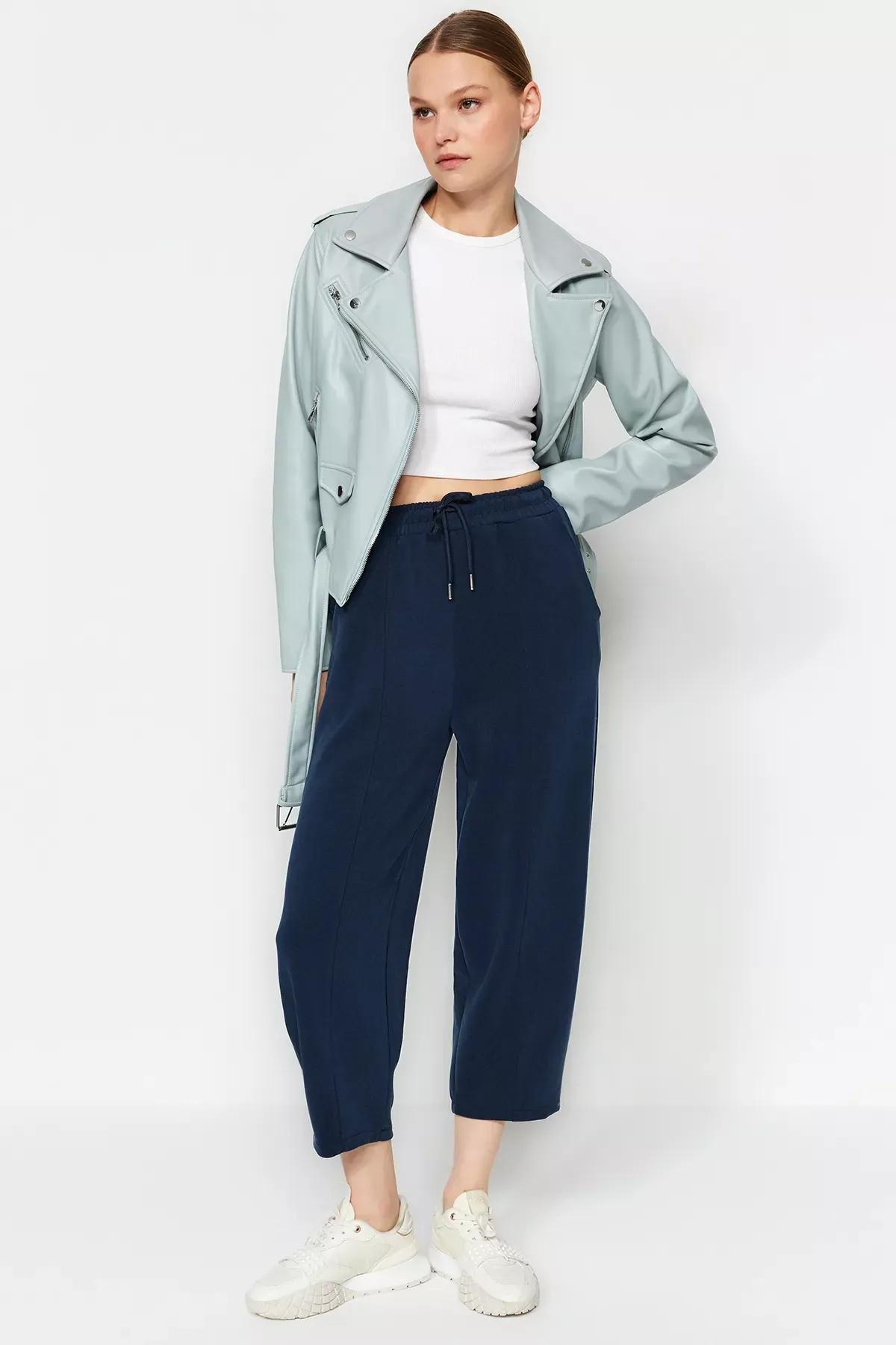 Navy Modal Knitted Trousers, Navy blue, large image number 1