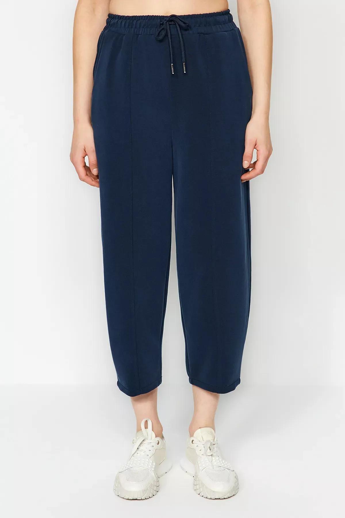 Navy Modal Knitted Trousers, Navy blue, large image number 2