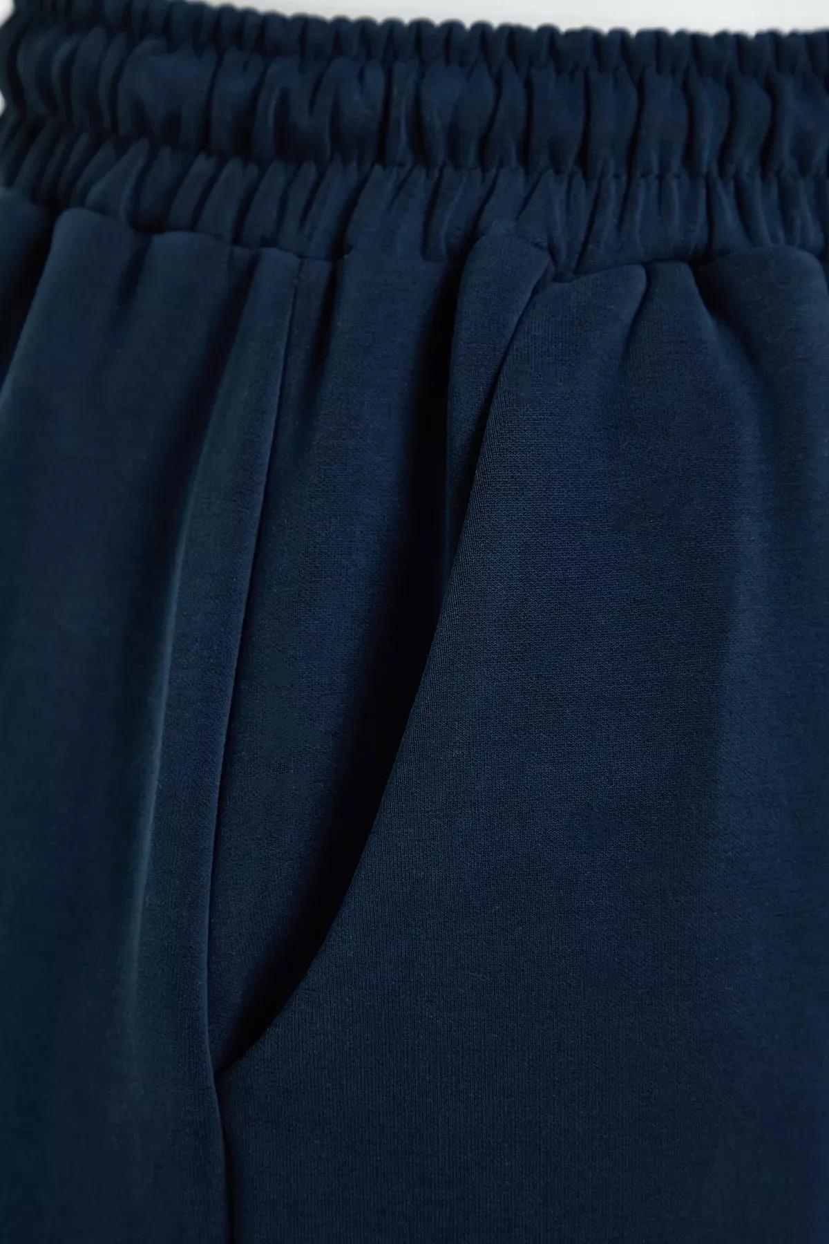 Navy Modal Knitted Trousers, Navy blue, large image number 4