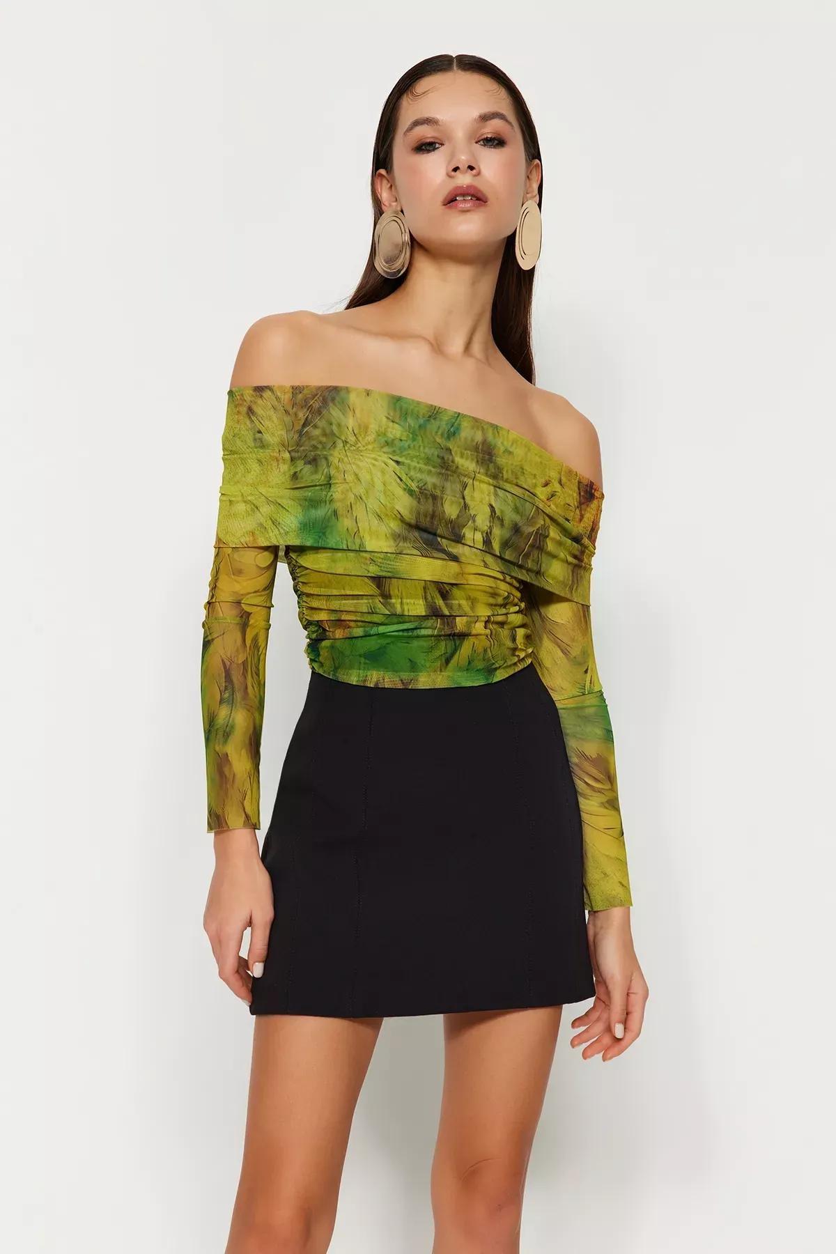 Multicolour Patterned Tulle Blouse, C101_1704, large image number 0