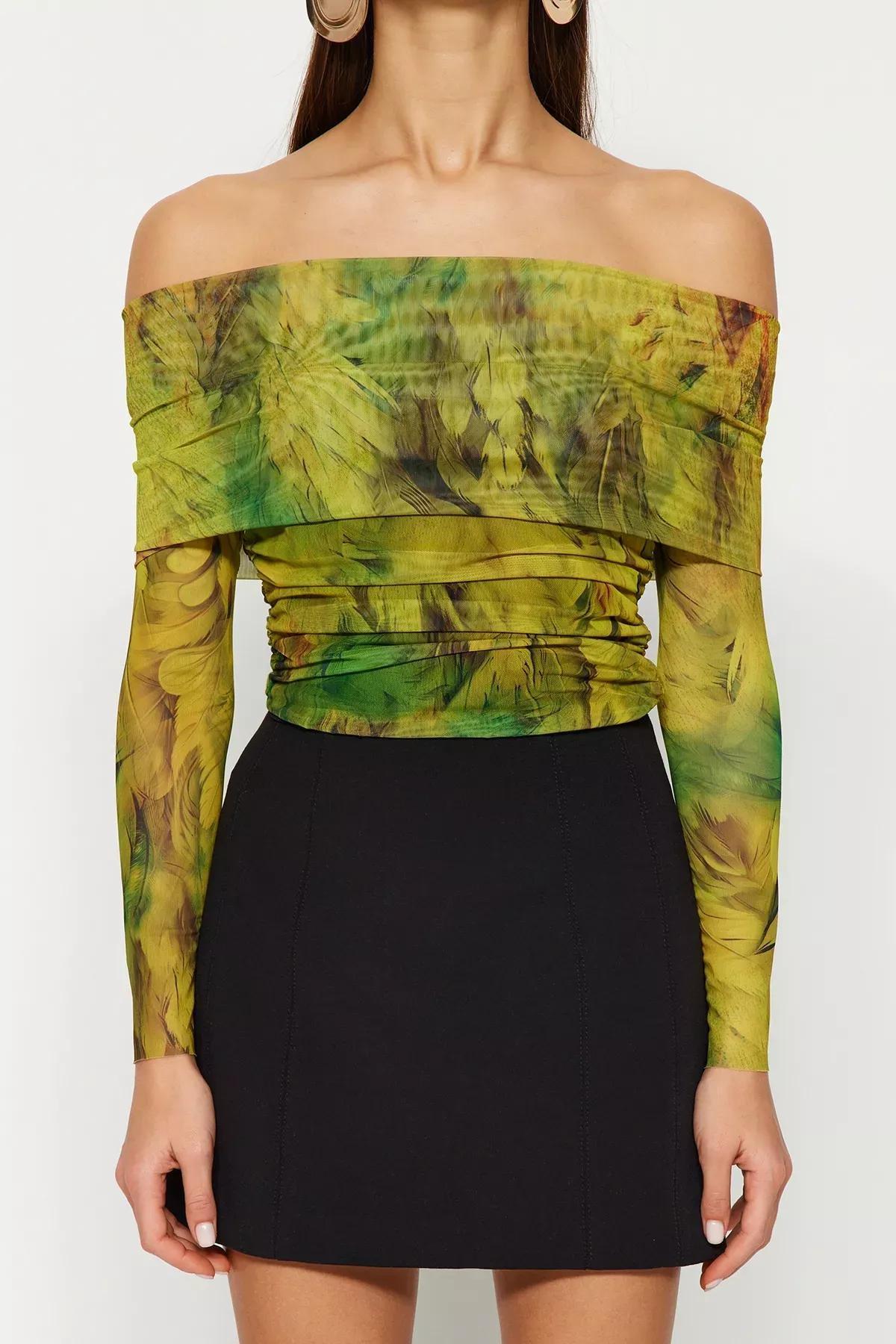 Multicolour Patterned Tulle Blouse, C101_1704, large image number 3