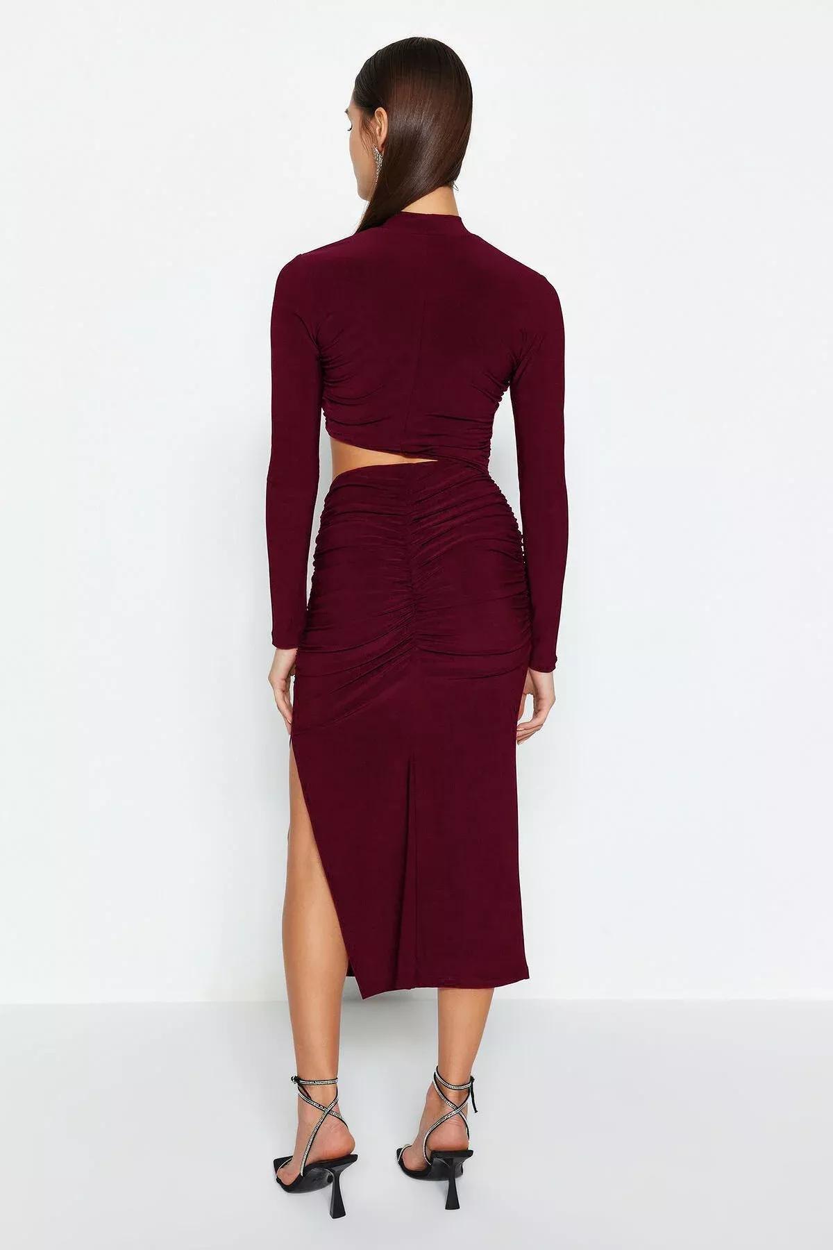 Red Detailed Occasionwear Dress, Burgundy, medium
