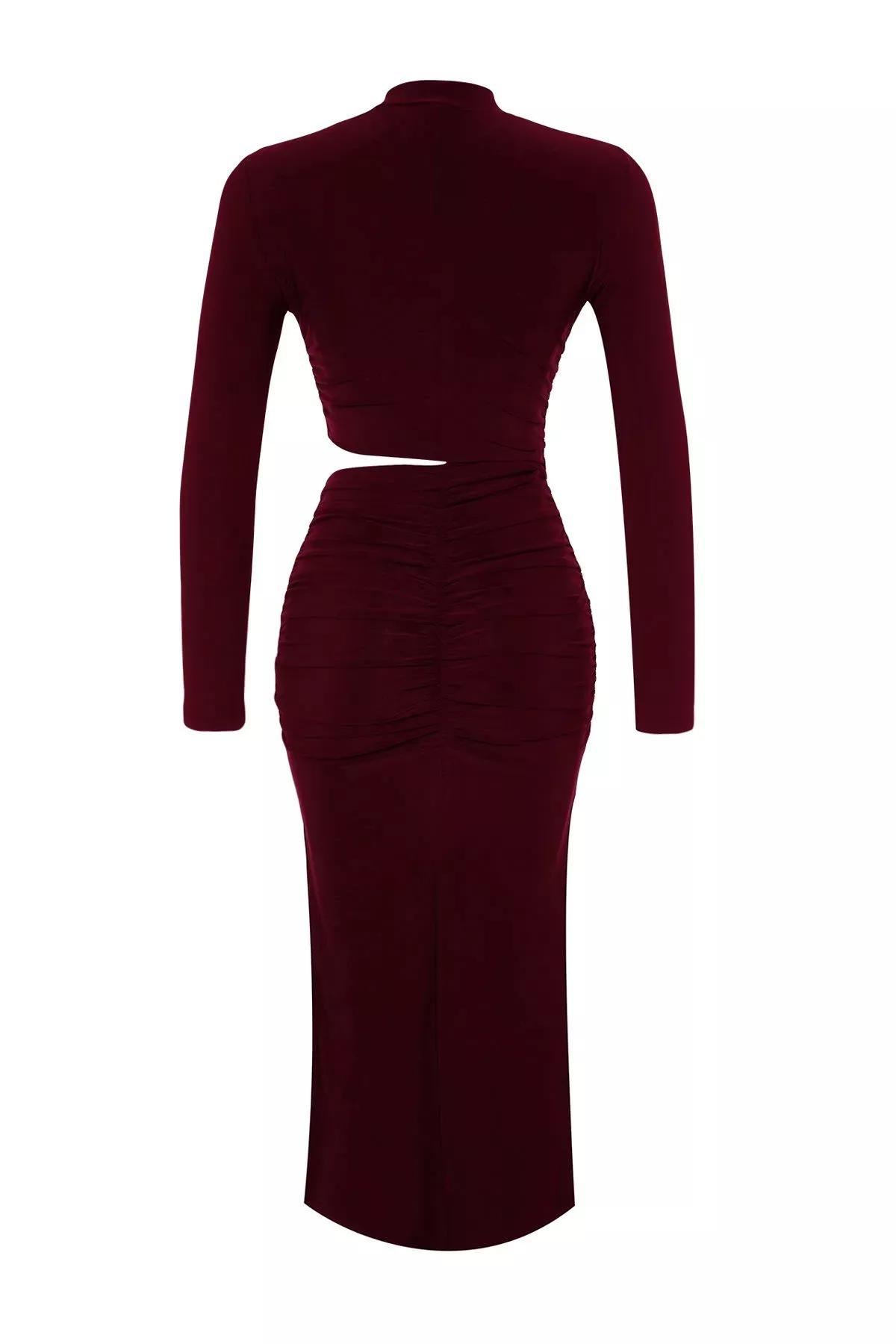 Red Detailed Occasionwear Dress, Burgundy, medium