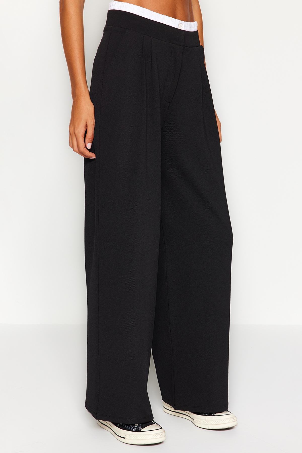 Black Wide Leg Trousers With Belt Detail, , large image number 3
