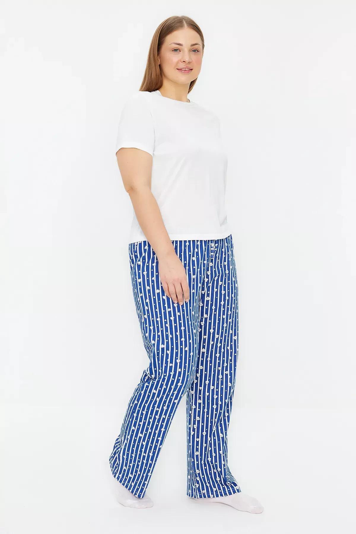 Blue Striped Knitted Pyjama Bottom, , medium