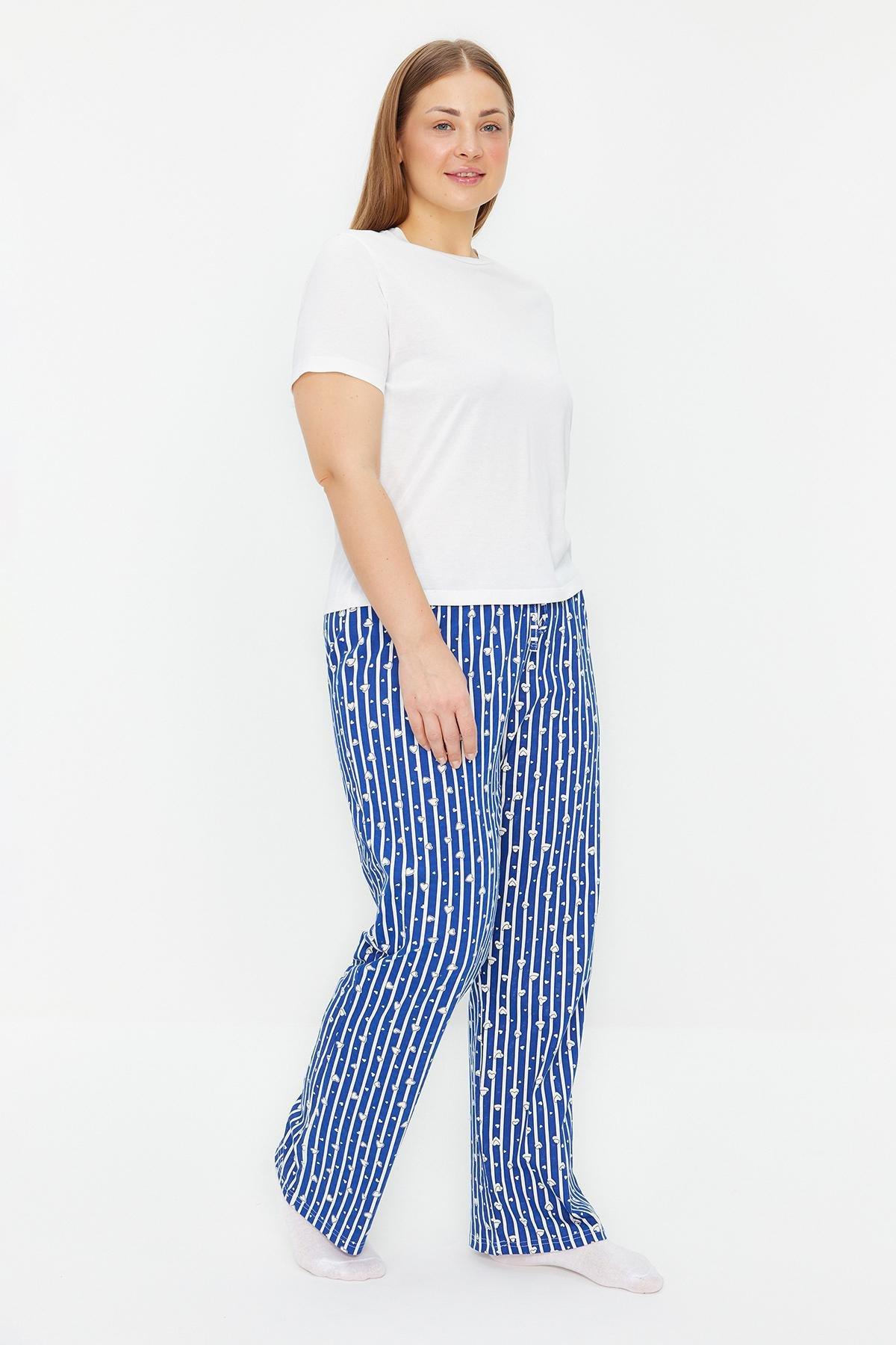 Blue Striped Knitted Pyjama Bottom, , large image number 0