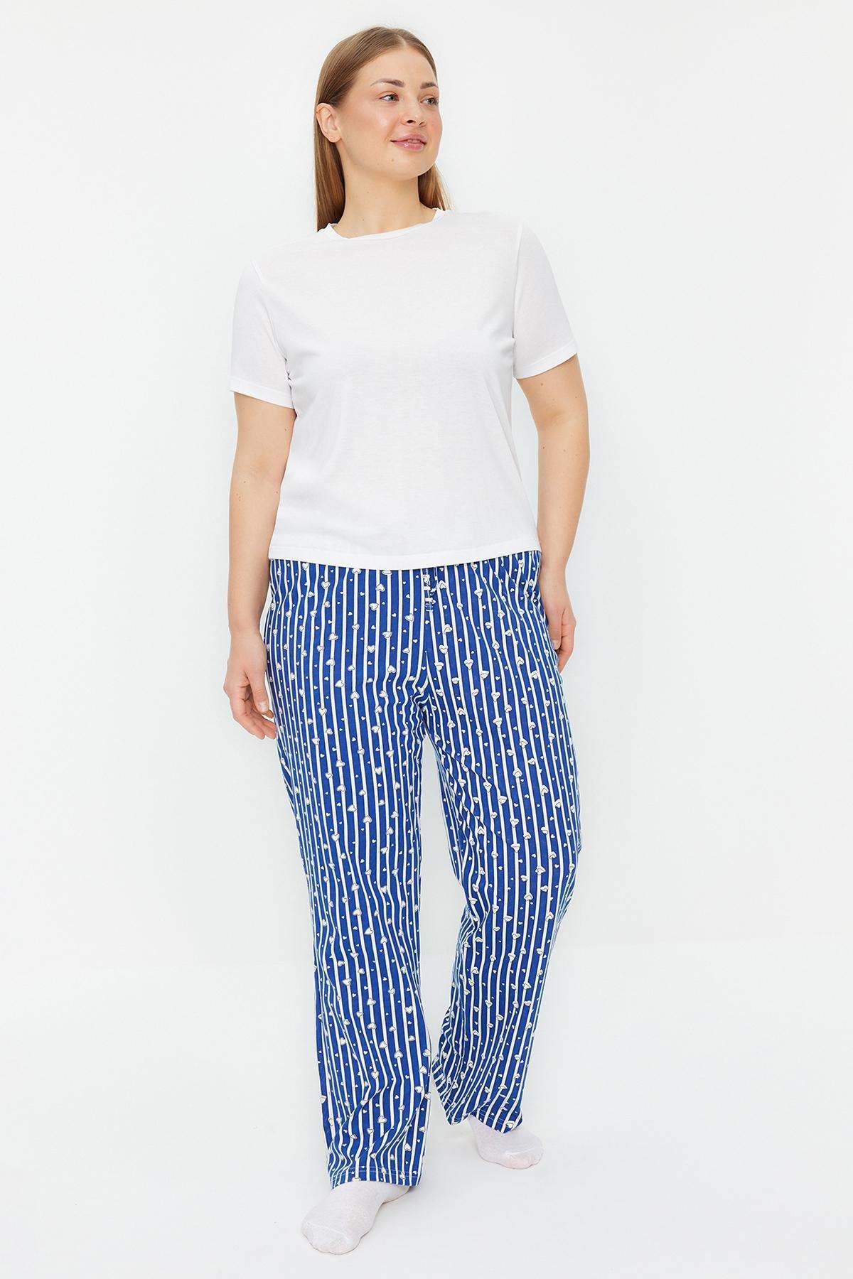 Blue Striped Knitted Pyjama Bottom, , large image number 1