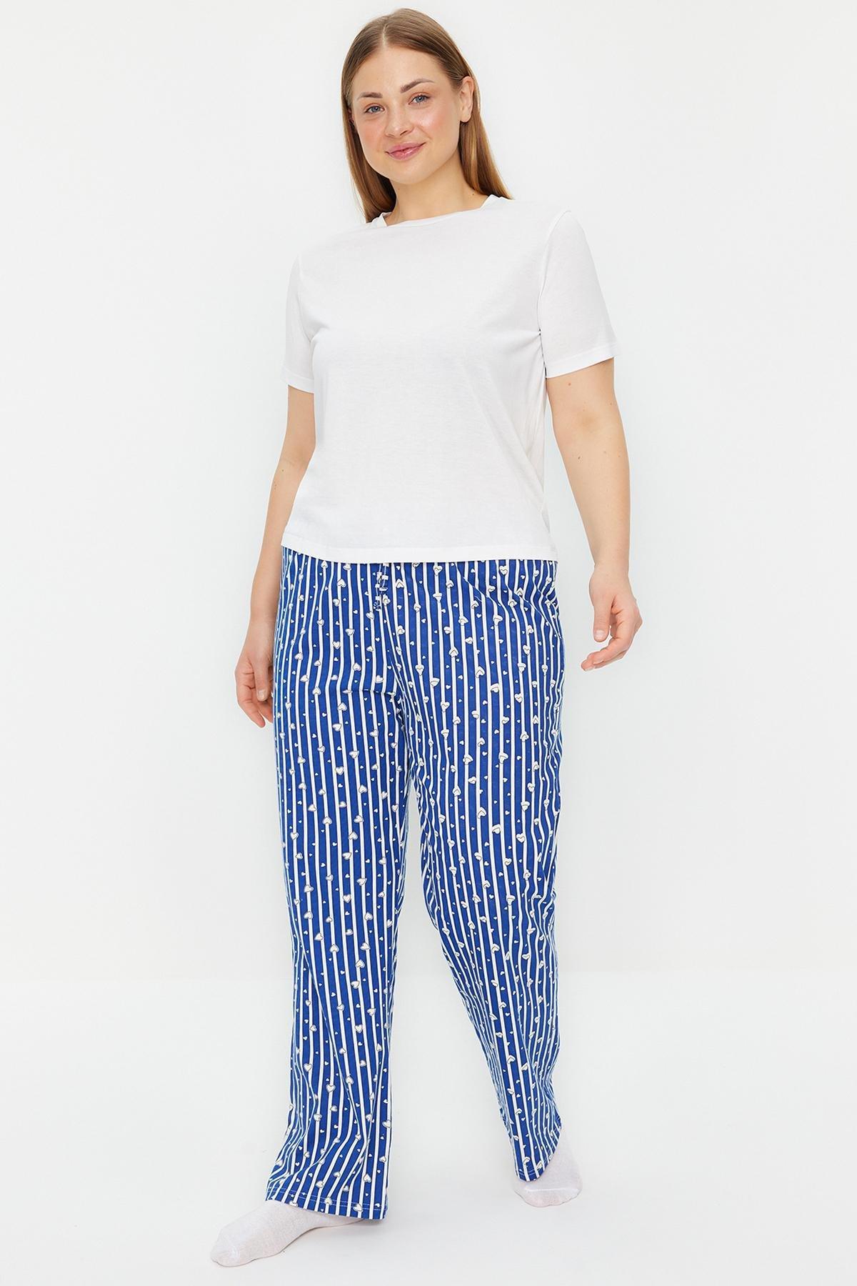 Blue Striped Knitted Pyjama Bottom, , large image number 2