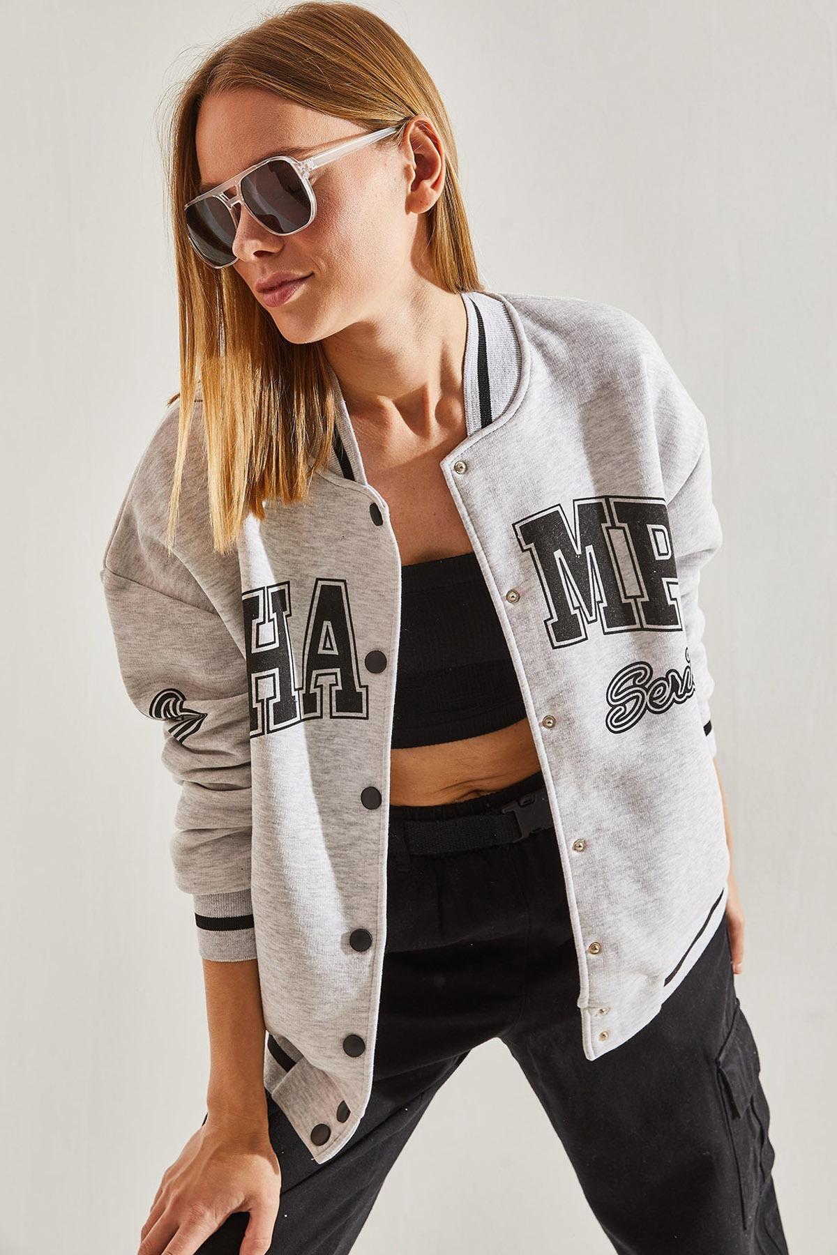 Grey Printed College Cardigan, C101_1653, large image number 0